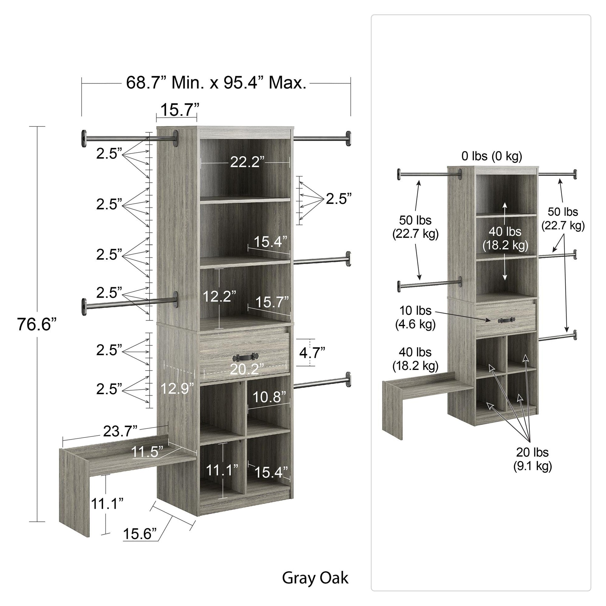 Nova Grow with Me Adjustable Kids’ Closet Organizer System - Gray Oak