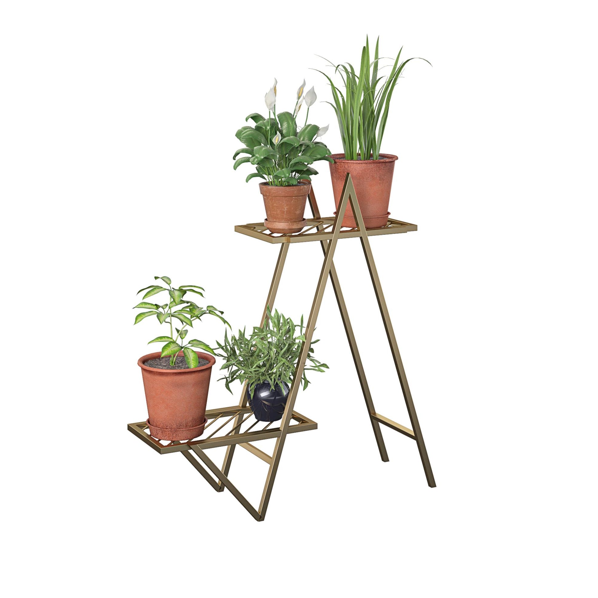 Botanika Plant Stand with 2 Metal Shelves for Potted Flowers - Gold