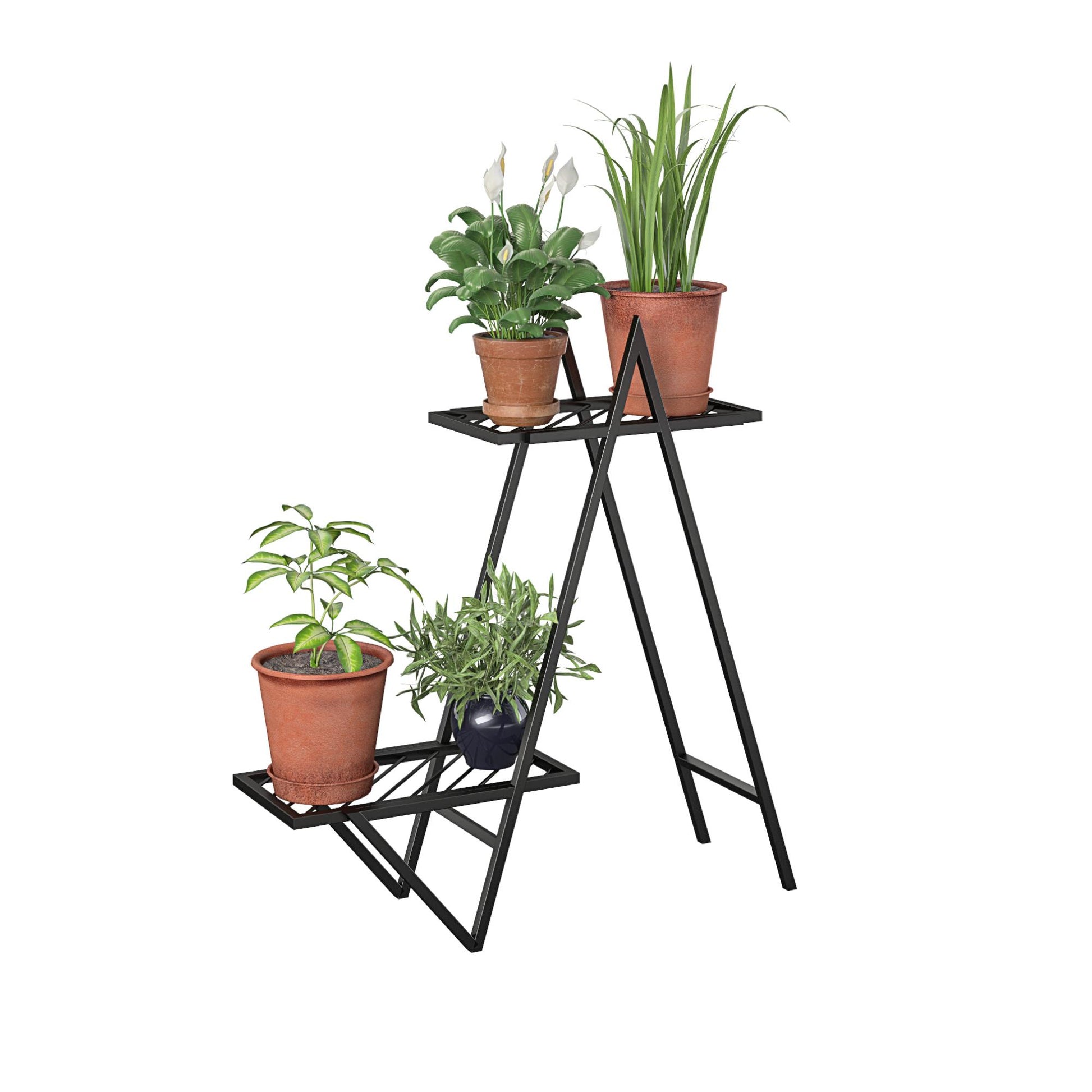 Botanika Plant Stand with 2 Metal Shelves for Potted Flowers - Black