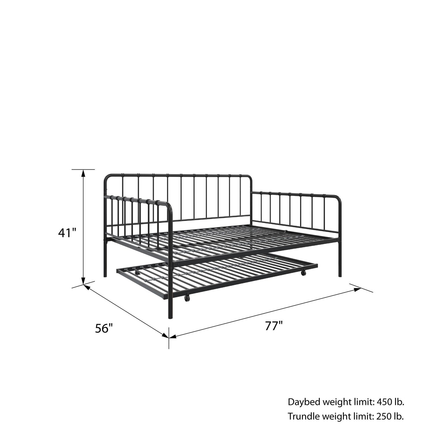 Aaron Metal Twin Daybed and Twin Trundle Set - Black - Full