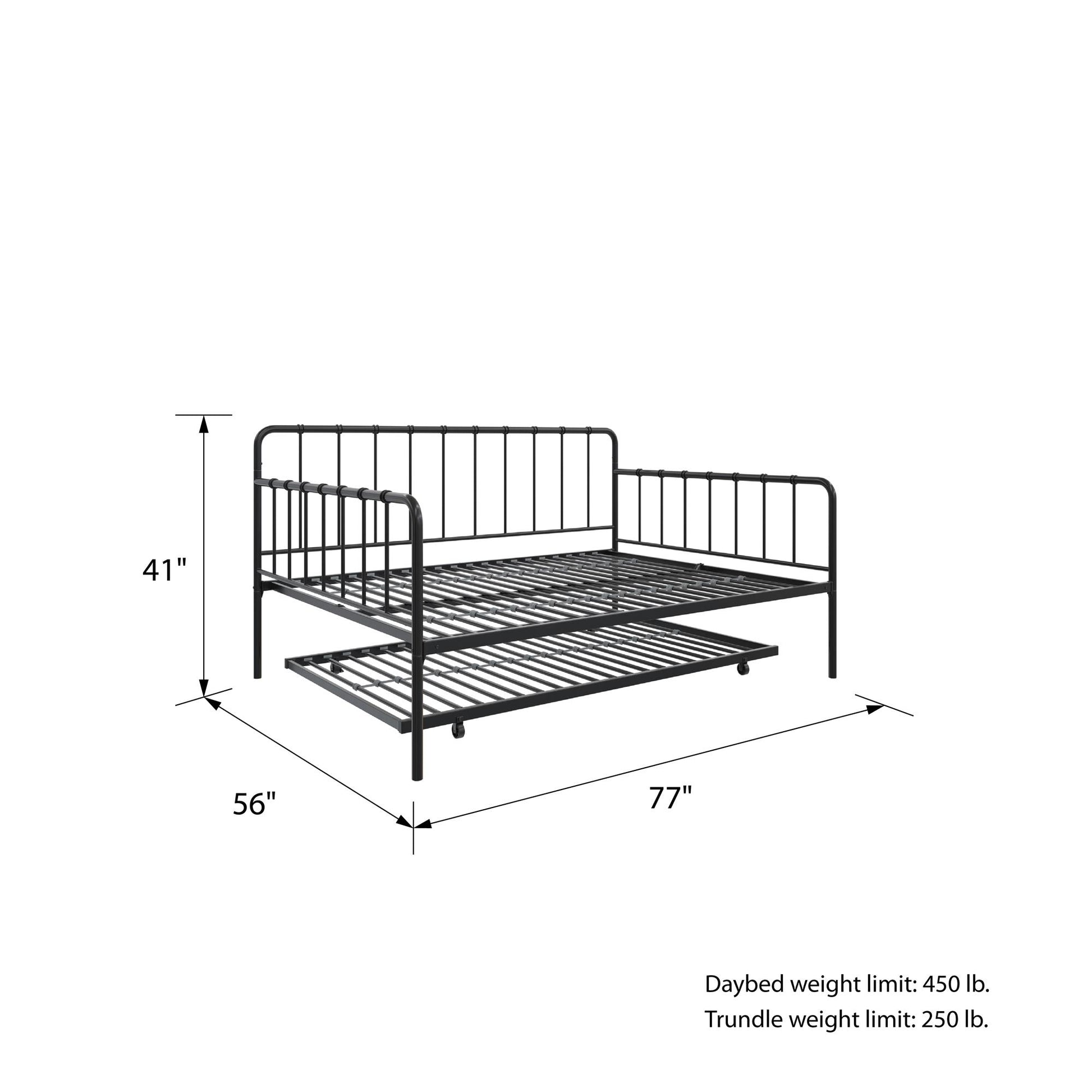 Aaron Metal Twin Daybed and Twin Trundle Set - Black - Full