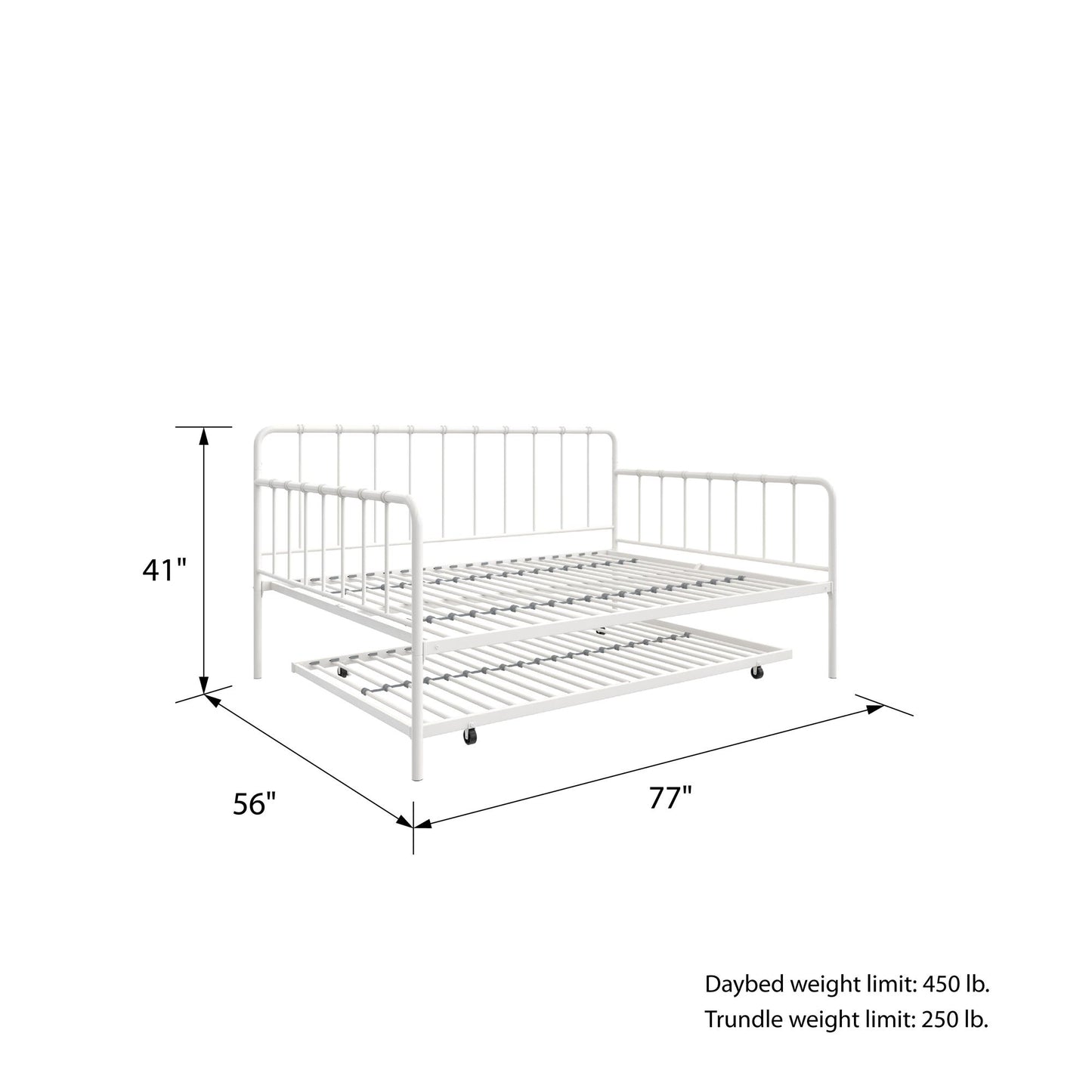 Aaron Metal Twin Daybed and Twin Trundle Set - White - Full
