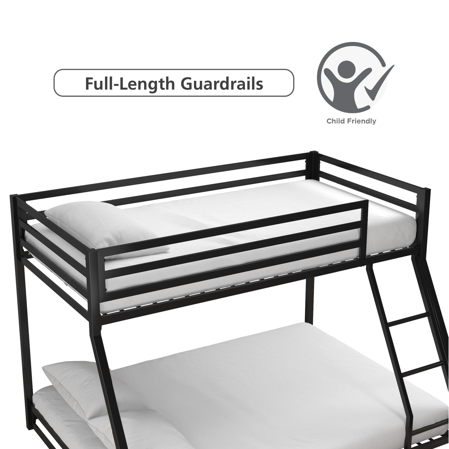 Miles Twin Over Twin Metal Bunk Bed with Secured Metal Slats and Integrated Ladder - Black - Twin-Over-Full