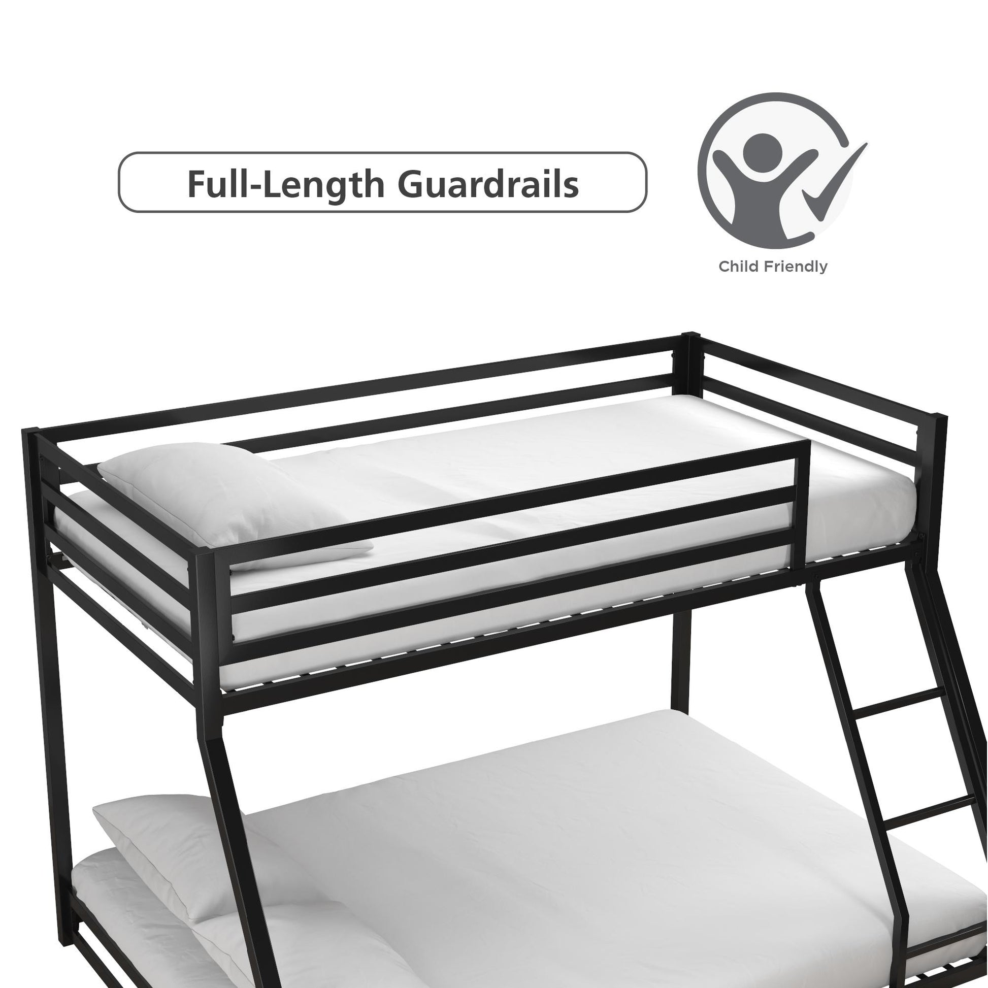 Miles Twin Over Twin Metal Bunk Bed with Secured Metal Slats and Integrated Ladder - Black - Twin-Over-Full