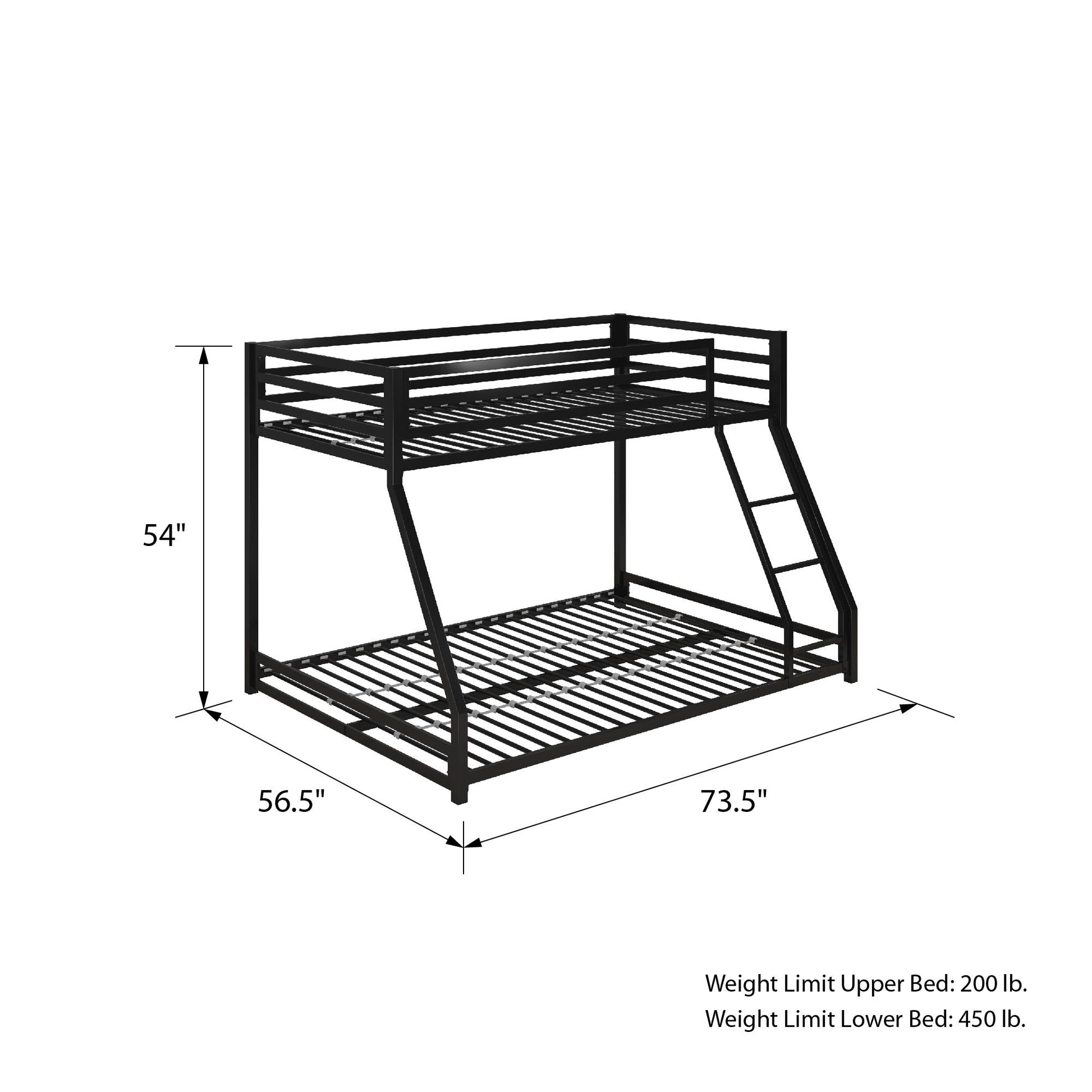 Miles Twin Over Twin Metal Bunk Bed with Secured Metal Slats and Integrated Ladder - Black - Twin-Over-Full