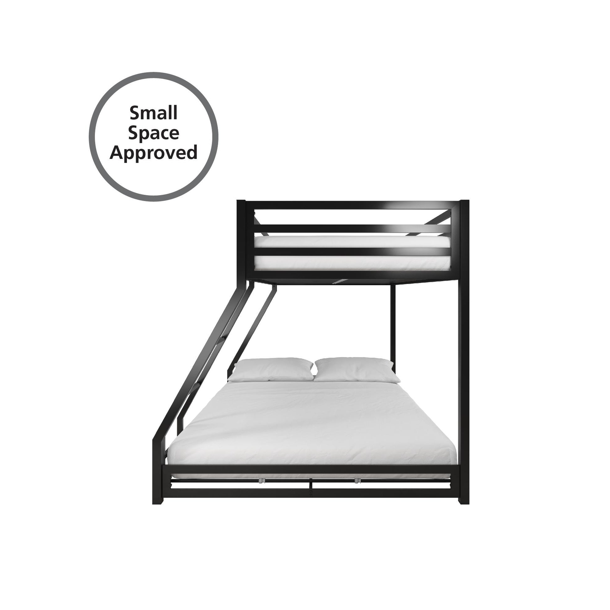 Miles Twin Over Twin Metal Bunk Bed with Secured Metal Slats and Integrated Ladder - Black - Twin-Over-Full