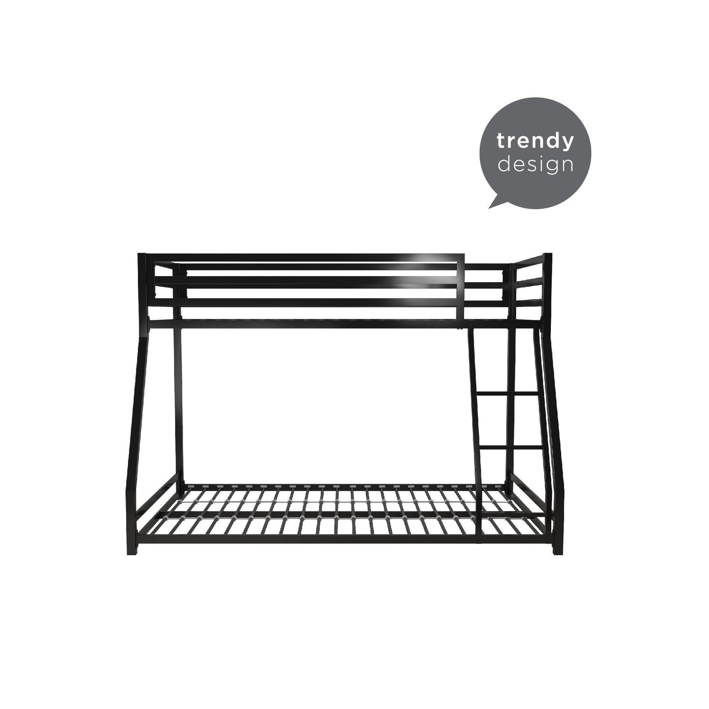 Miles Twin Over Twin Metal Bunk Bed with Secured Metal Slats and Integrated Ladder - Black - Twin-Over-Full