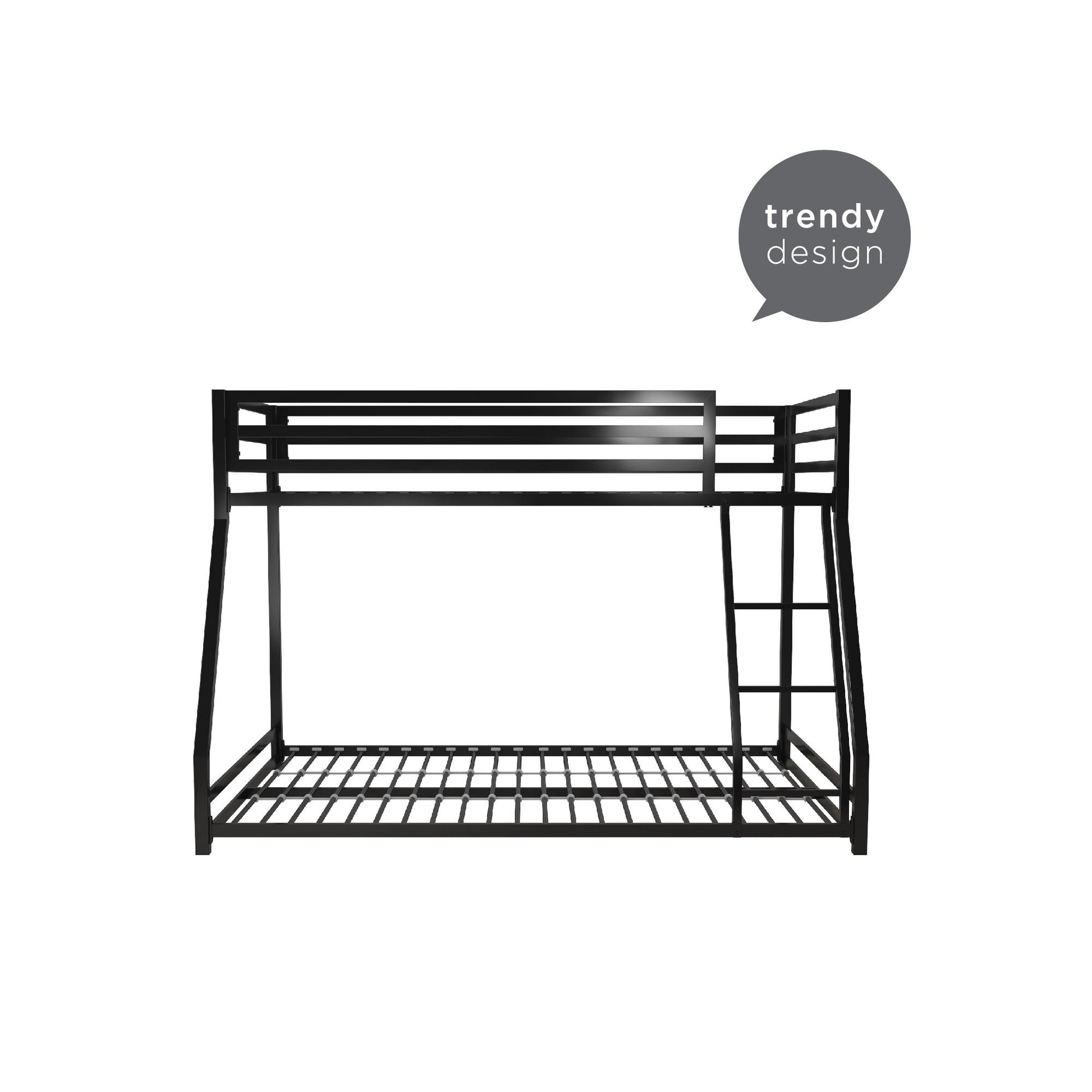 Miles Twin Over Twin Metal Bunk Bed with Secured Metal Slats and Integrated Ladder - Black - Twin-Over-Full