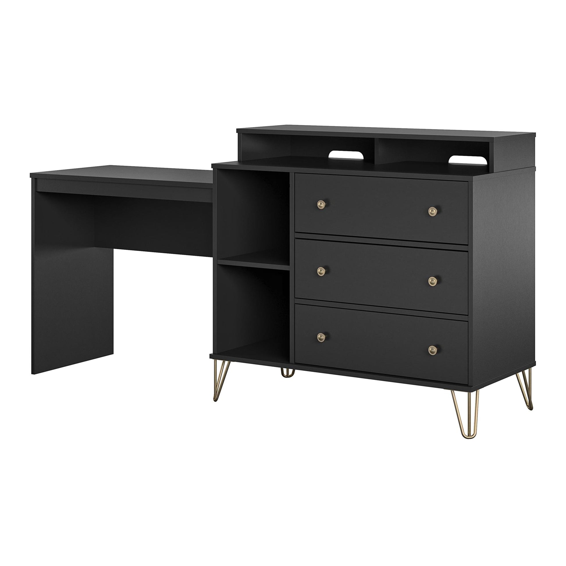 Owen 3 in 1 Media Dresser and Desk Combo, Black - Black