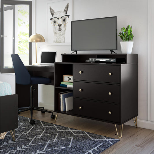 Owen 3 in 1 Media Dresser and Desk Combo, Black - Black