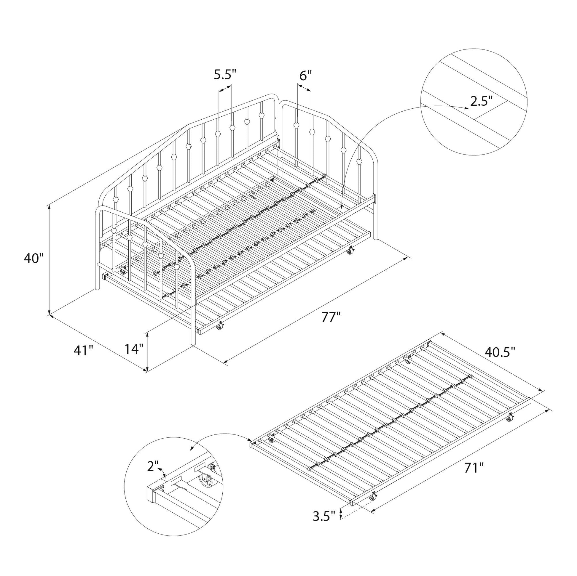 Bushwick Metal Daybed & Trundle - Sea Blue - Twin