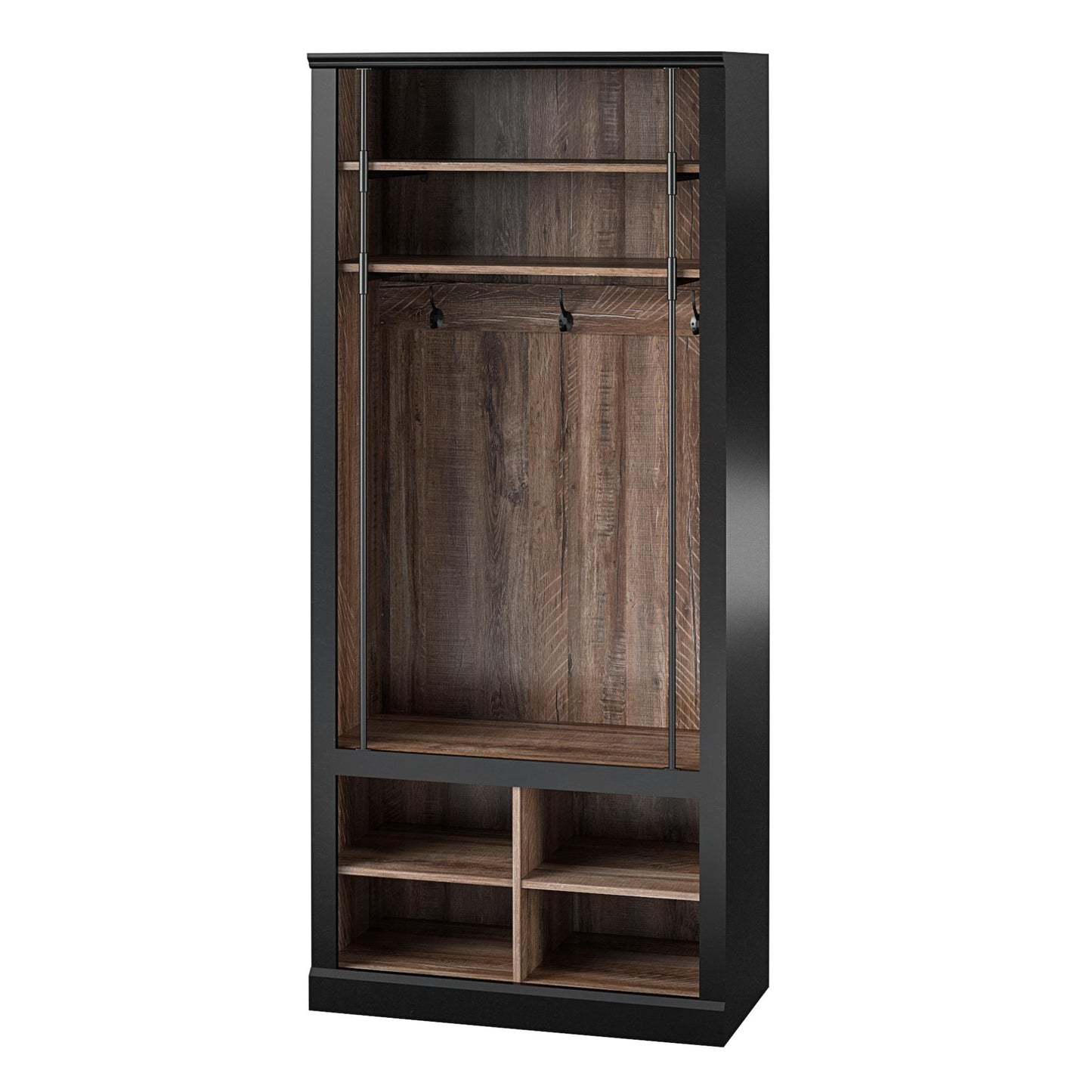 Hoffmann Entryway Hall Tree with Bench and Storage Cubbies - Black
