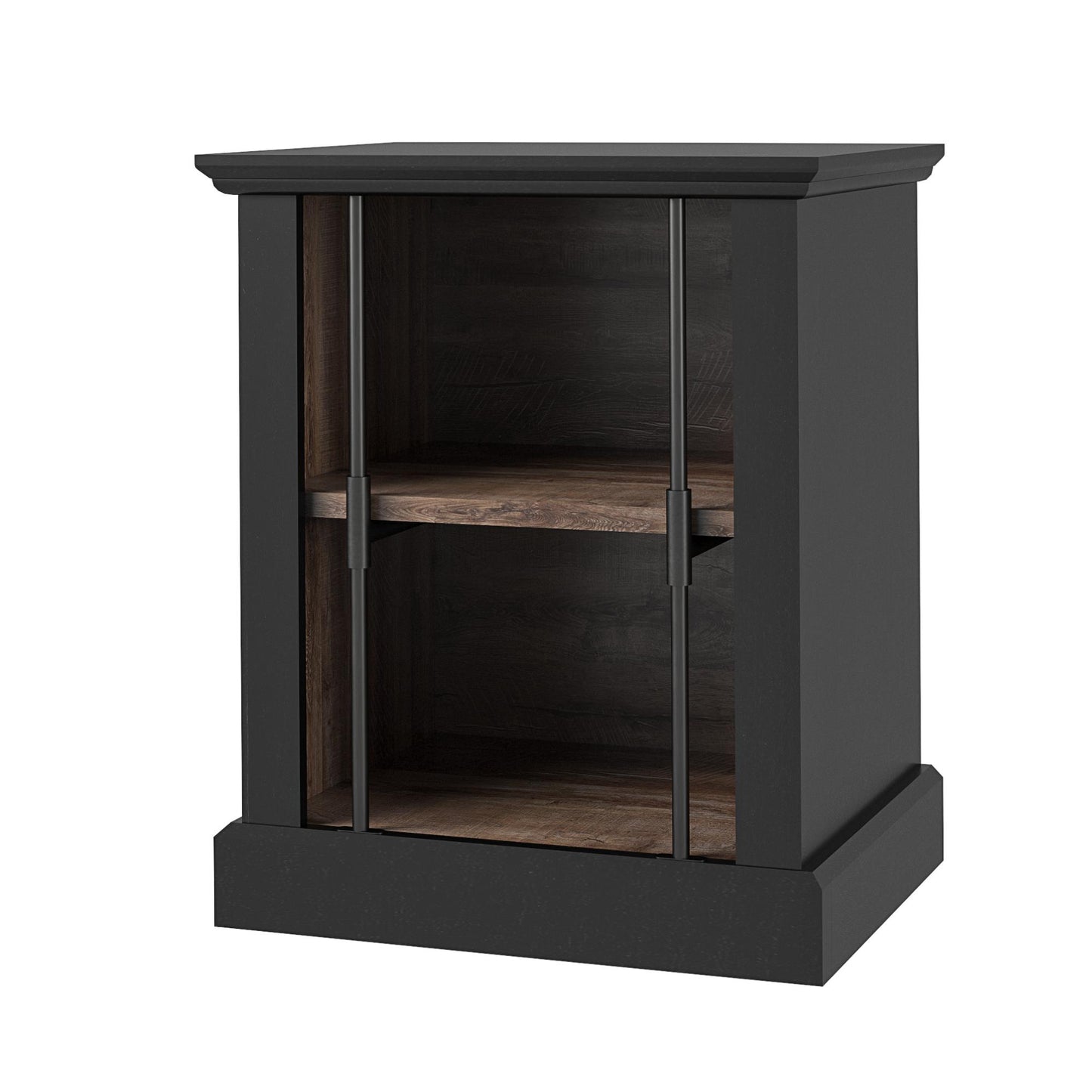 Hoffman Two-Toned Rustic End Table with 2 Open Shelves, Black and Walnut - Black