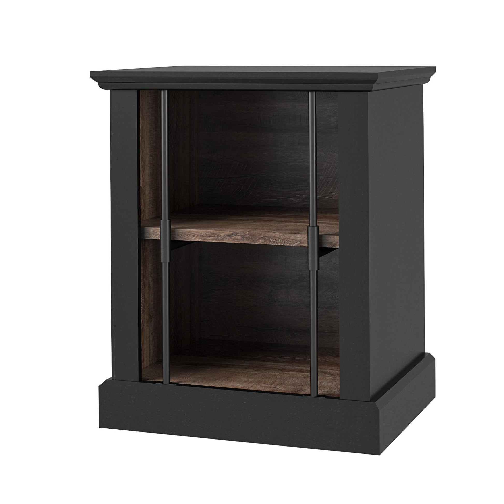 Hoffman Two-Toned Rustic End Table with 2 Open Shelves, Black and Walnut - Black