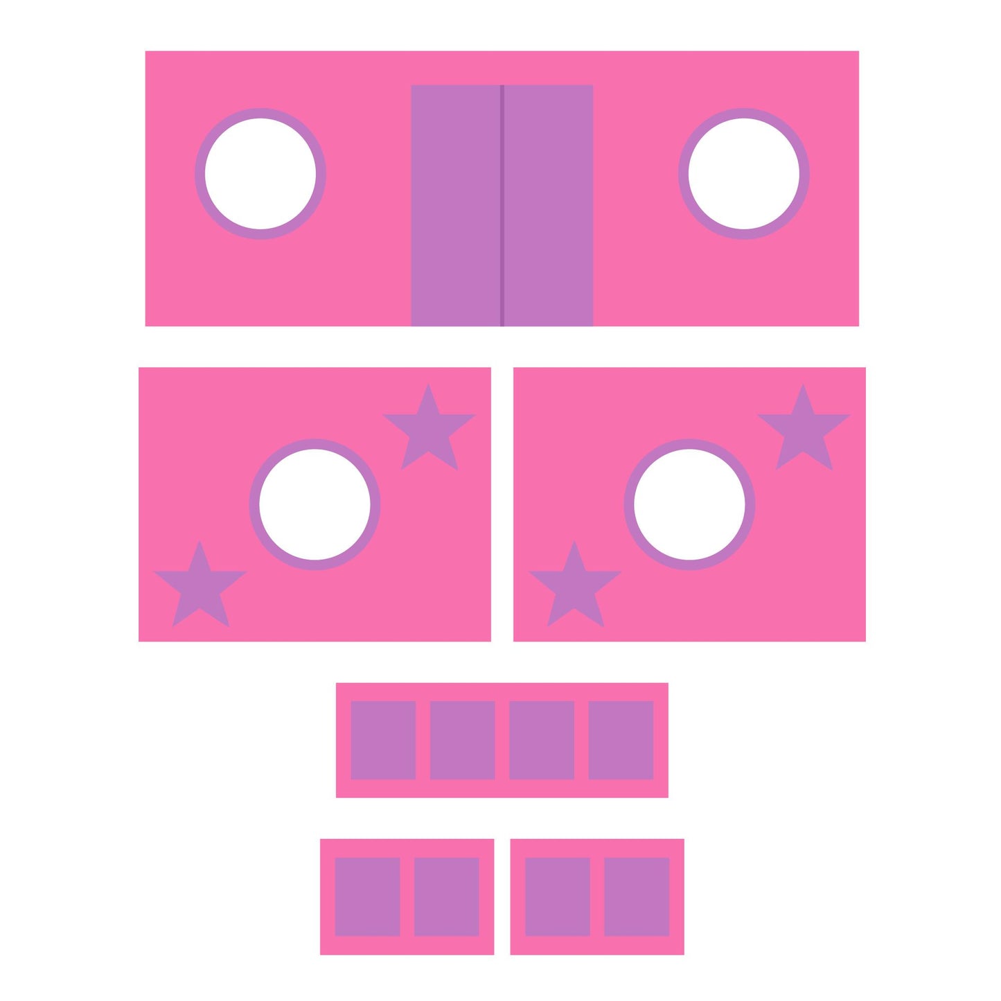 Junior Loft Bed Curtain Set with Windows and Storage Pockets - Pink