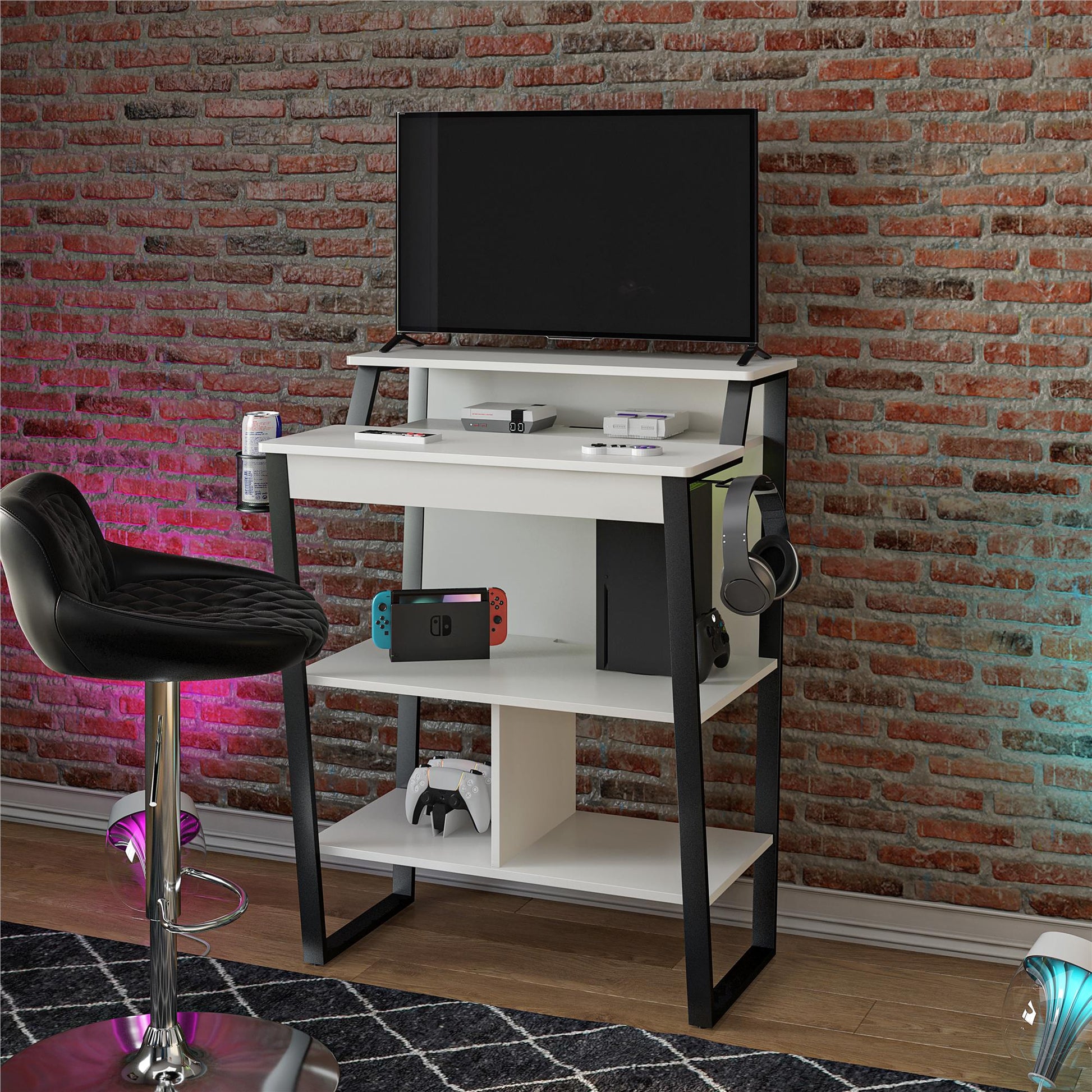 Genesis Standing Gaming Desk Arcade Stand - White