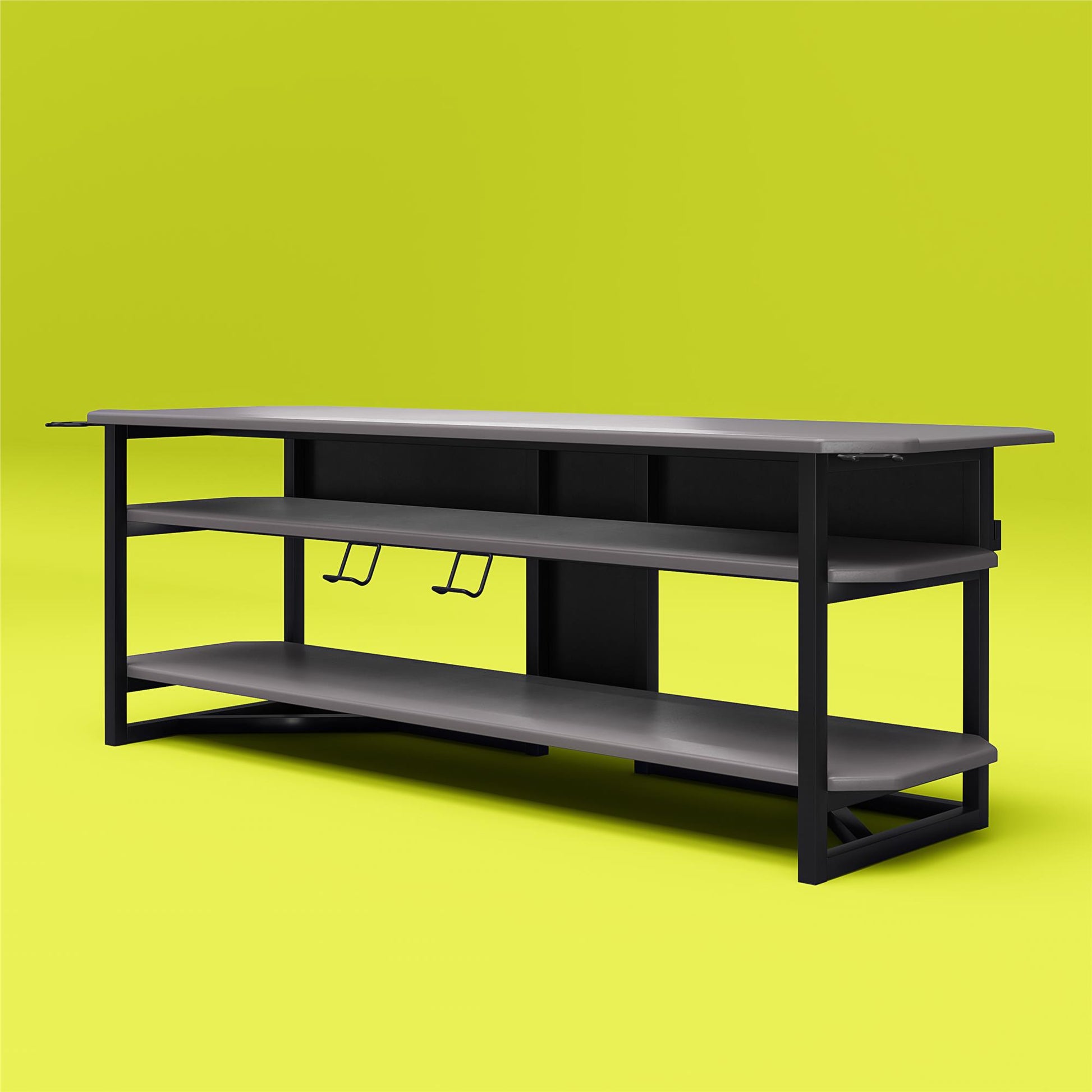 Quest Two-Tier Gaming TV Stand for TVs up to 65 Inches with Controller Holder - Gray