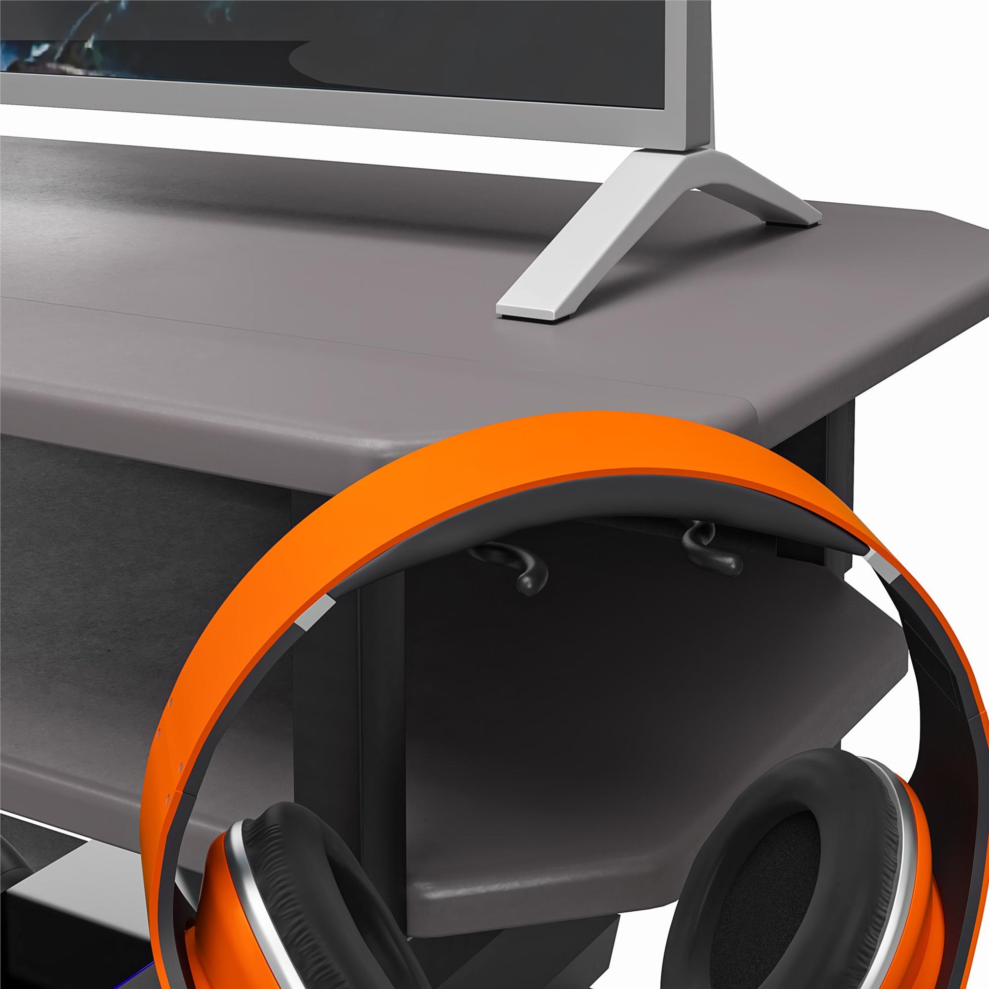 Quest Two-Tier Gaming TV Stand for TVs up to 65 Inches with Controller Holder - Gray