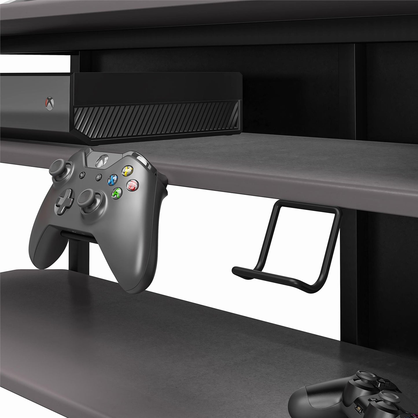 Quest Two-Tier Gaming TV Stand for TVs up to 65 Inches with Controller Holder - Gray