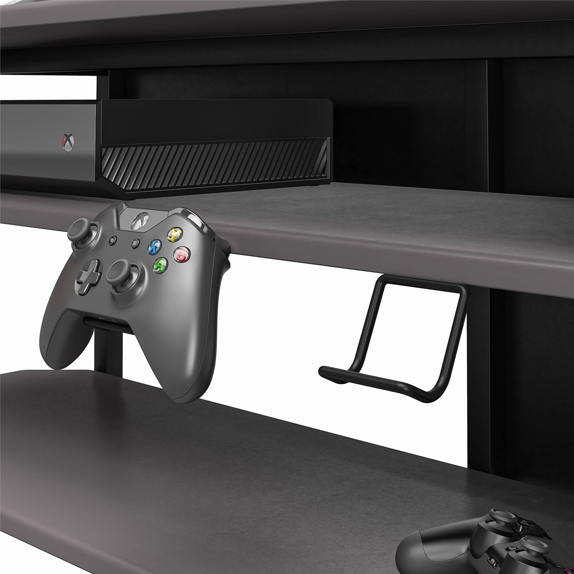 Quest Two-Tier Gaming TV Stand for TVs up to 65 Inches with Controller Holder - Gray