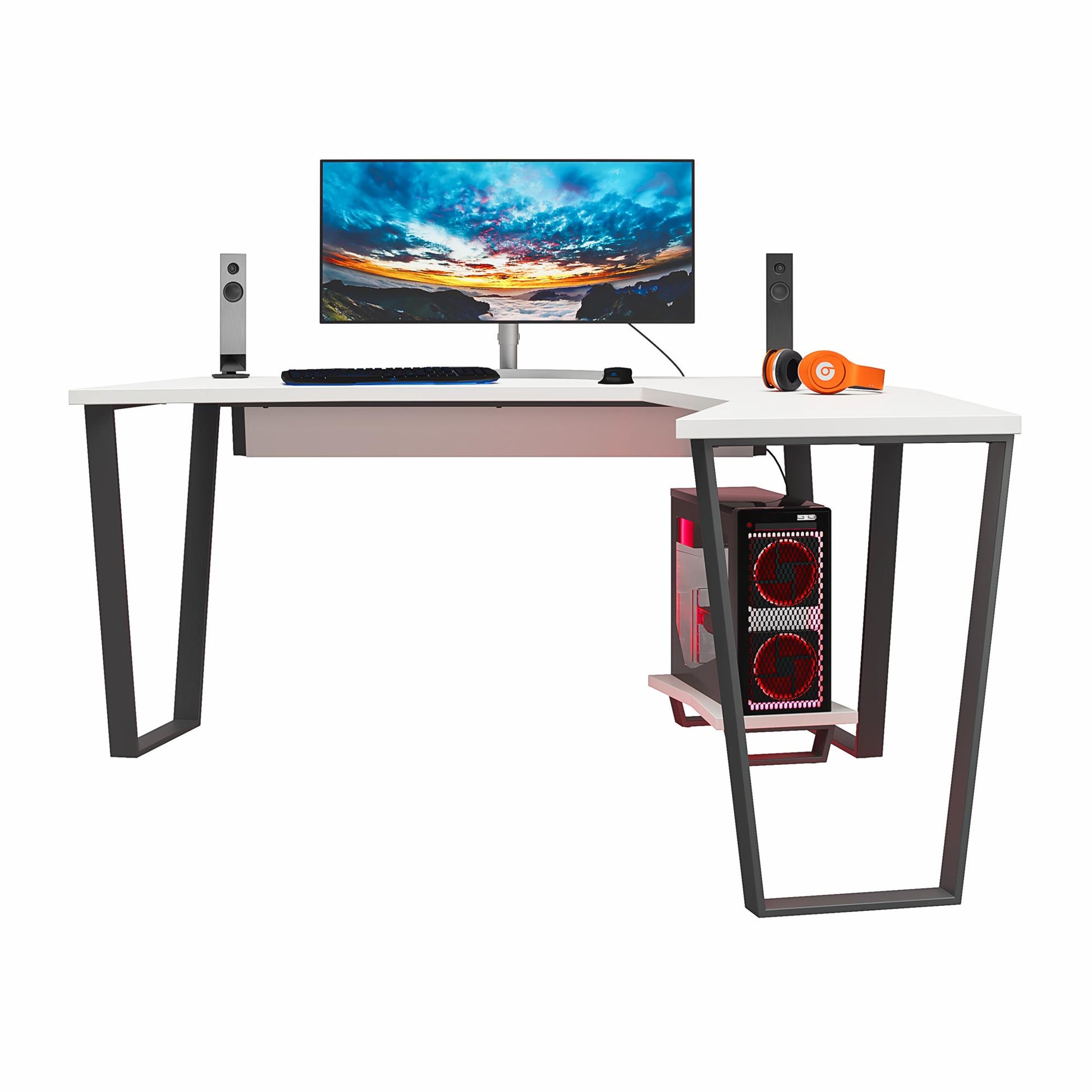 Genesis Metal Gaming L Desk with CPU Stand - White