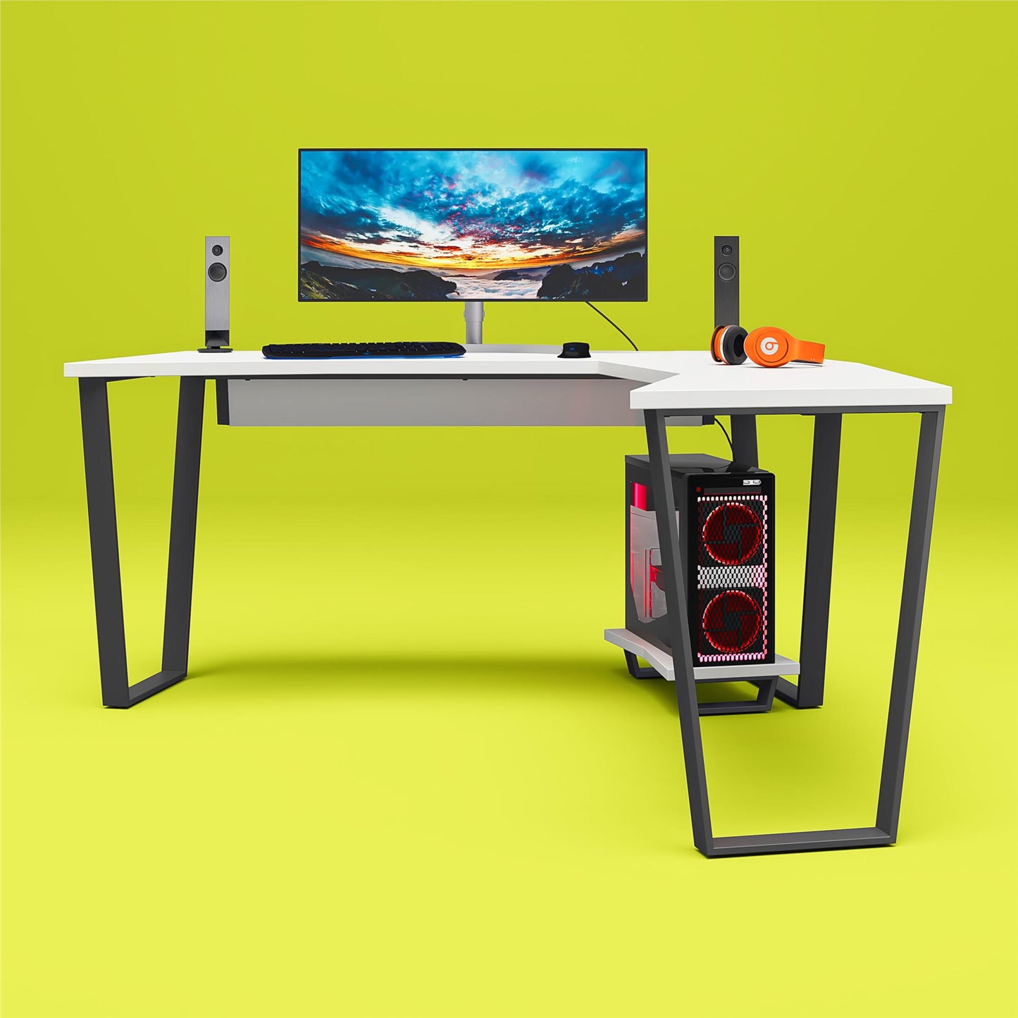 Genesis Metal Gaming L Desk with CPU Stand - White