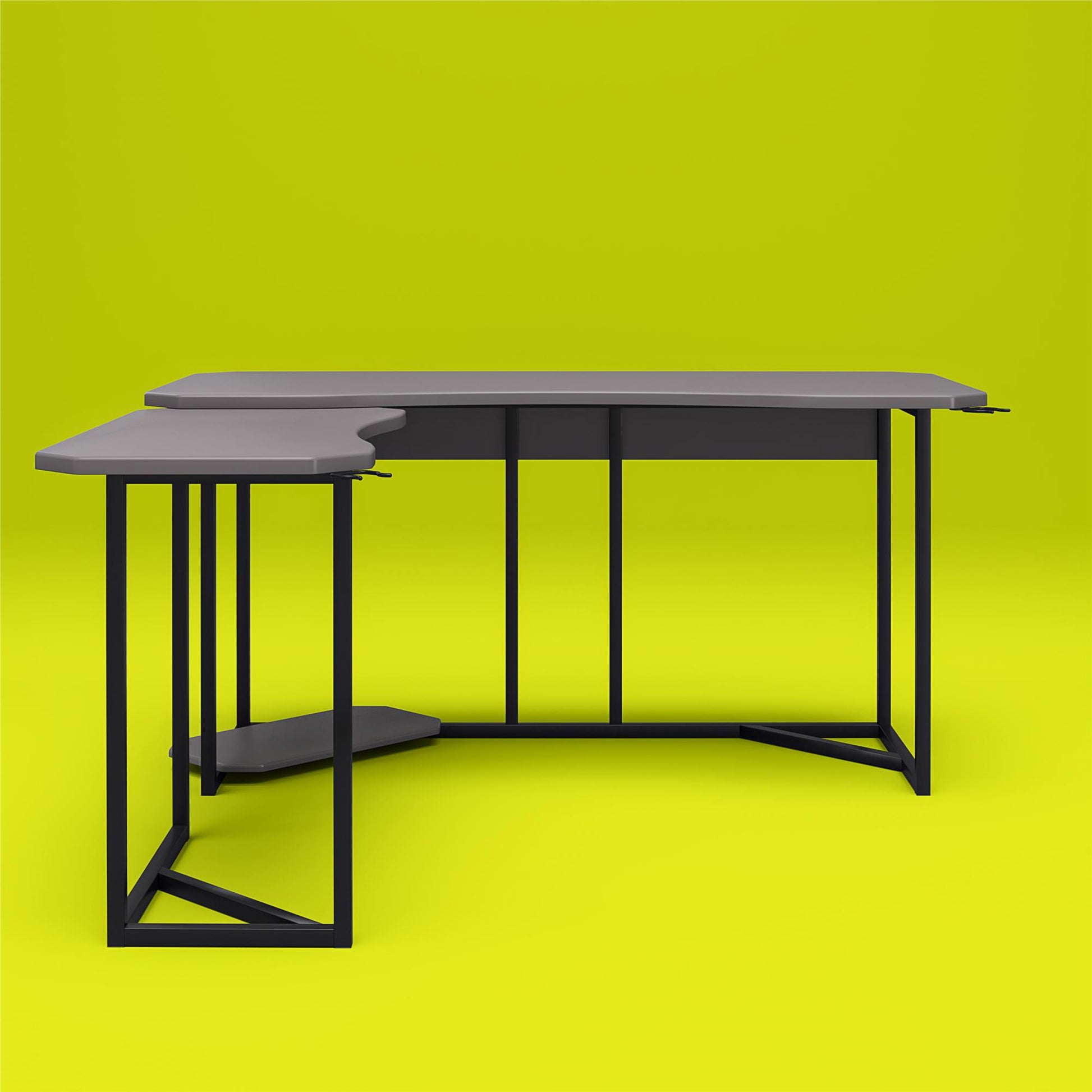 Quest Gaming Reversible L Desk with CPU Stand and Wire Management System - Gray