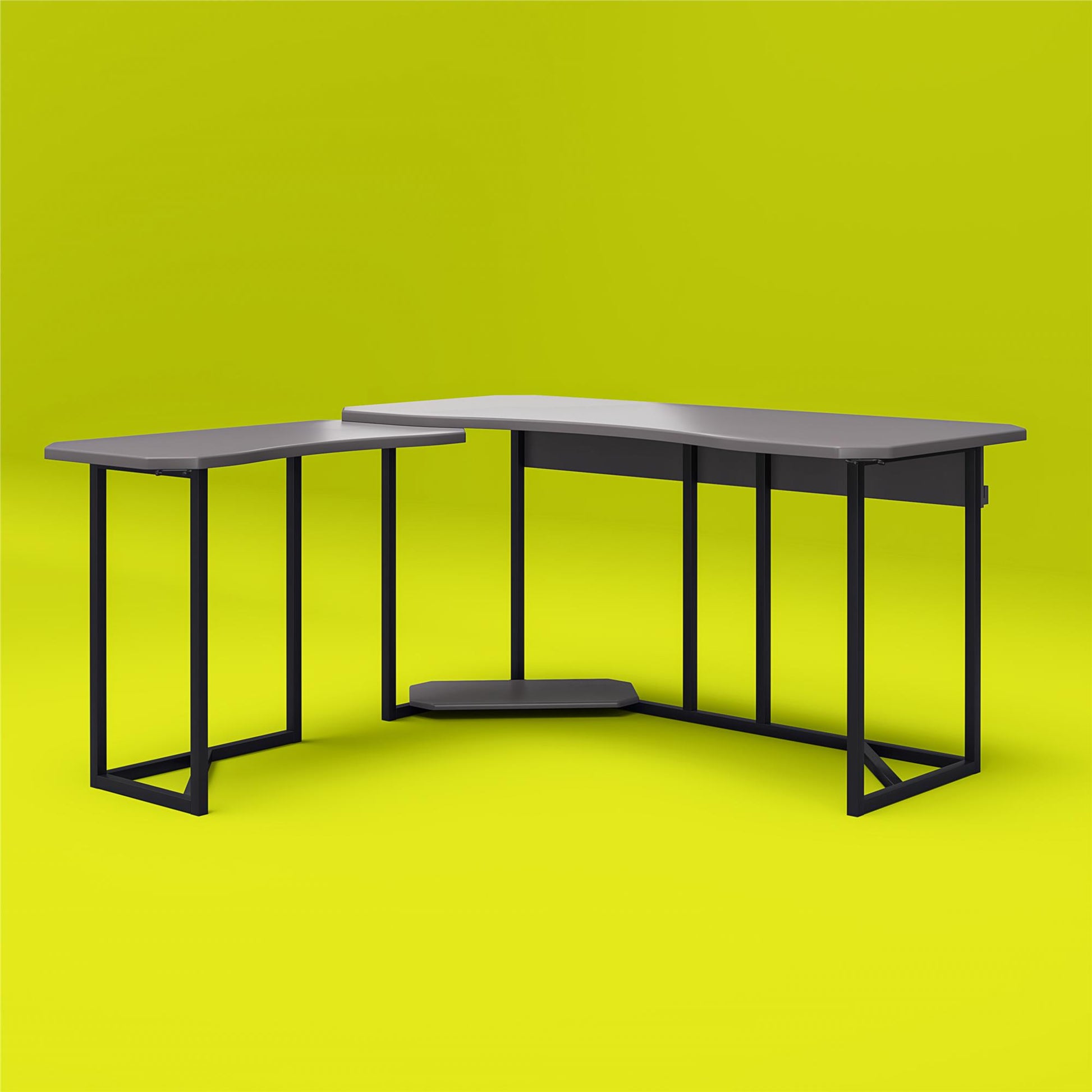 Quest Gaming Reversible L Desk with CPU Stand and Wire Management System - Gray