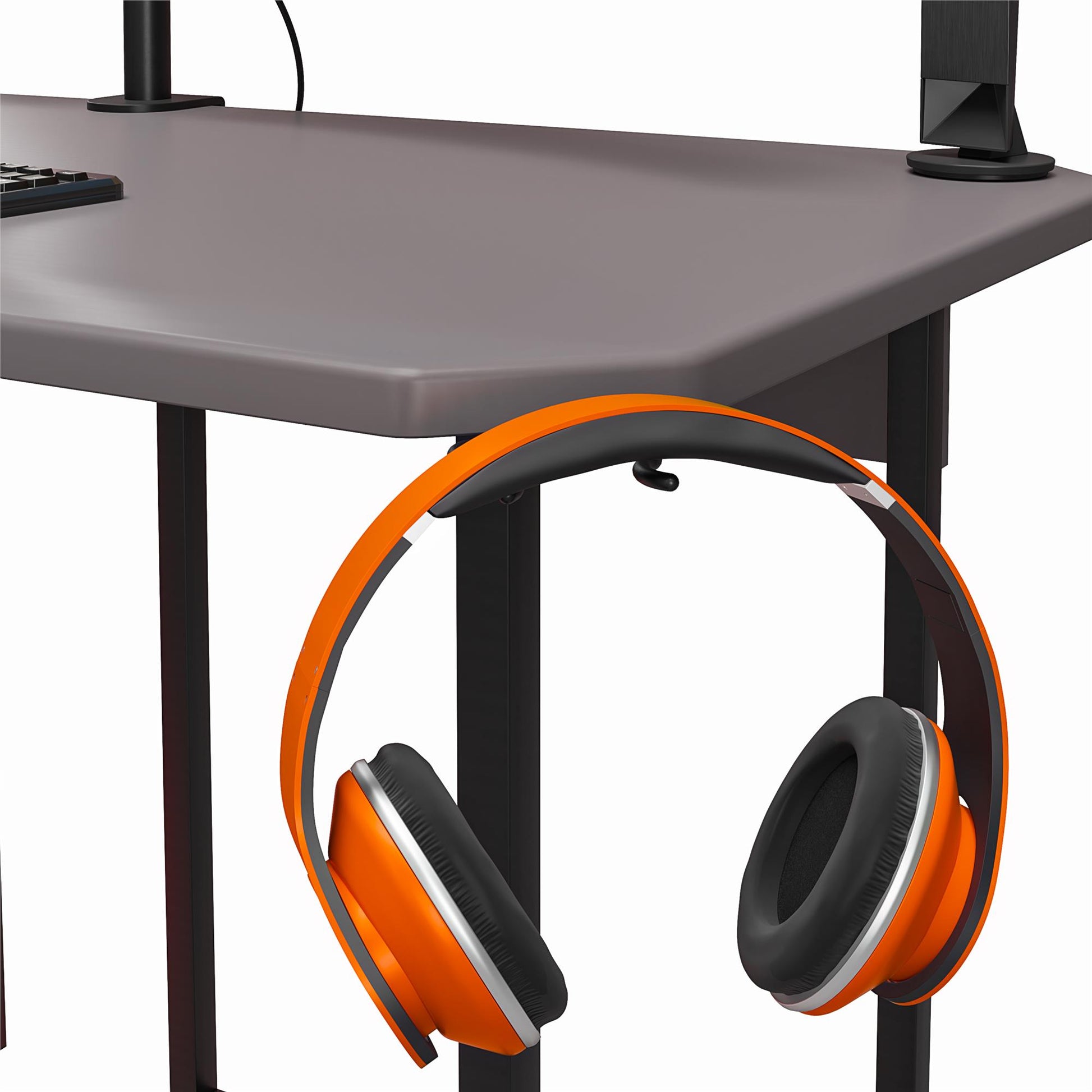 Quest Gaming Reversible L Desk with CPU Stand and Wire Management System - Gray