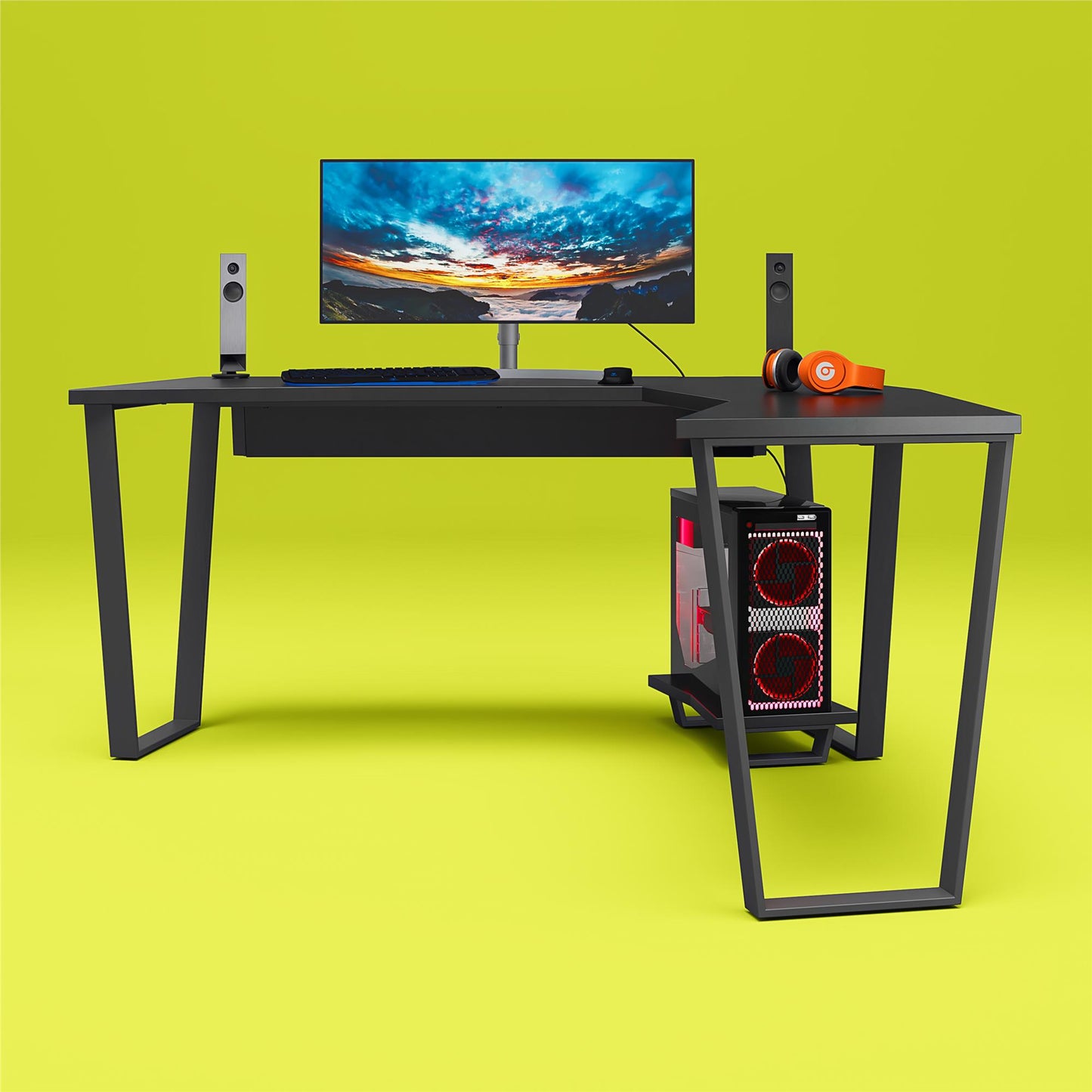 Genesis Metal Gaming L Desk with CPU Stand - Black