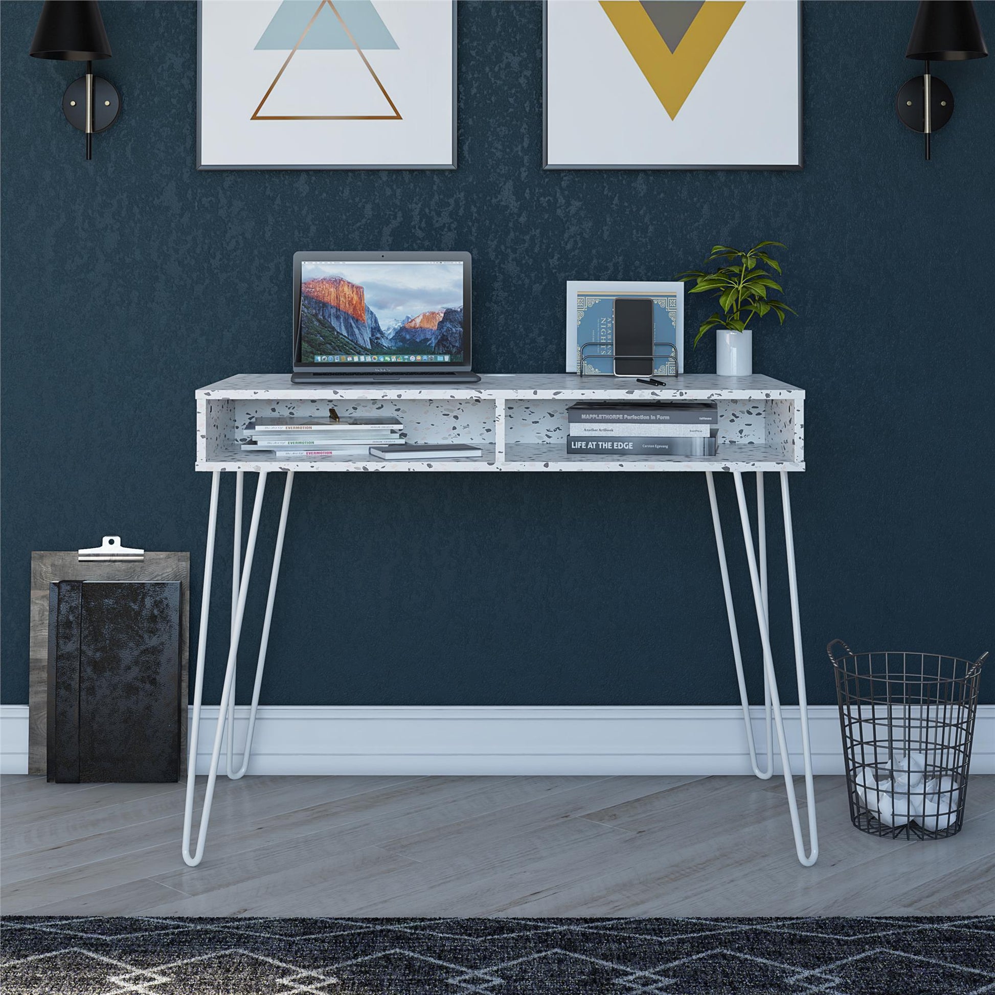 Athena Computer Desk with Storage - Terrazzo
