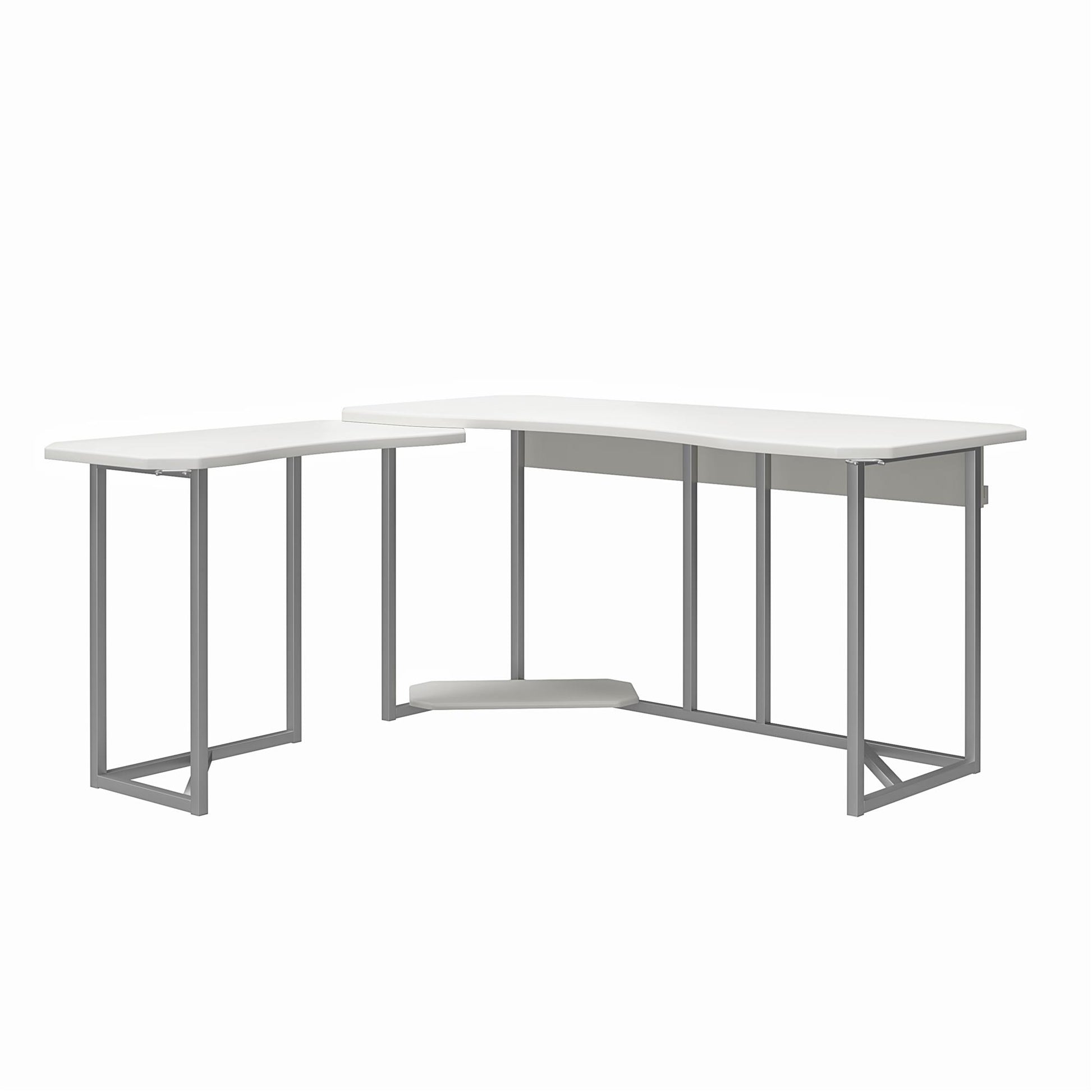 Quest Gaming Reversible L Desk with CPU Stand and Wire Management System - White
