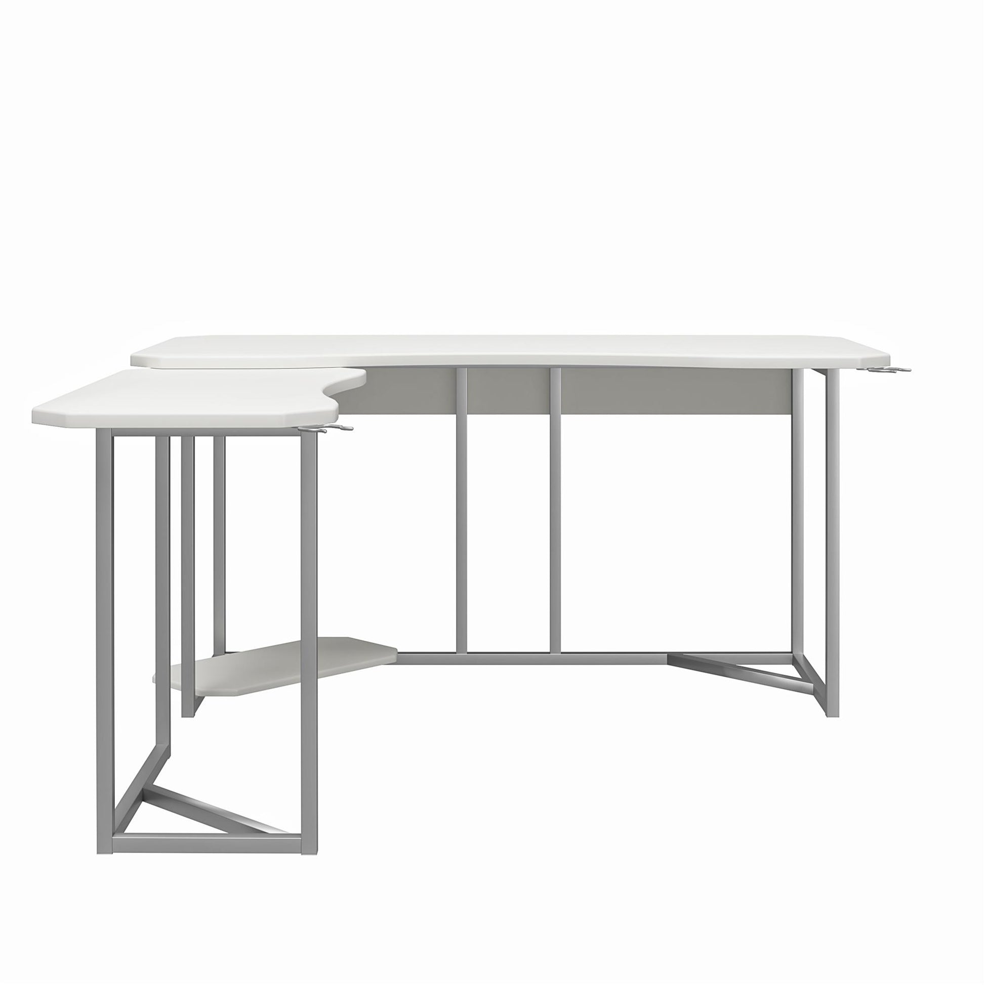 Quest Gaming Reversible L Desk with CPU Stand and Wire Management System - White