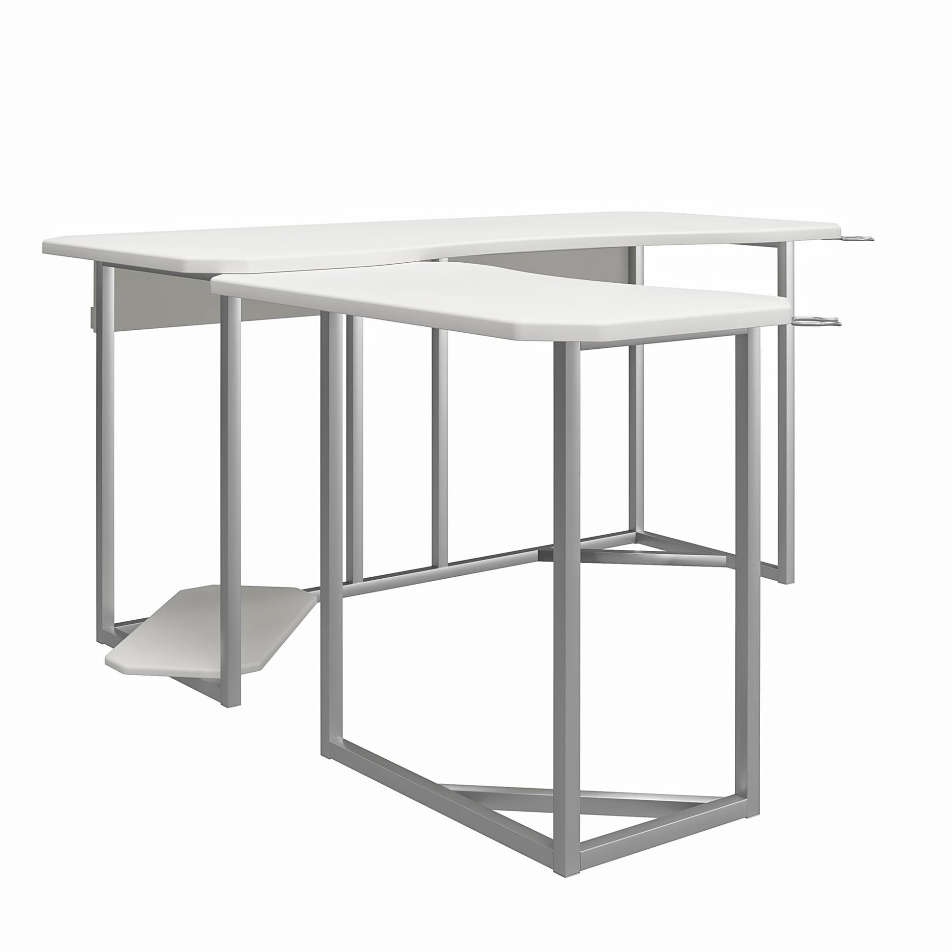Quest Gaming Reversible L Desk with CPU Stand and Wire Management System - White