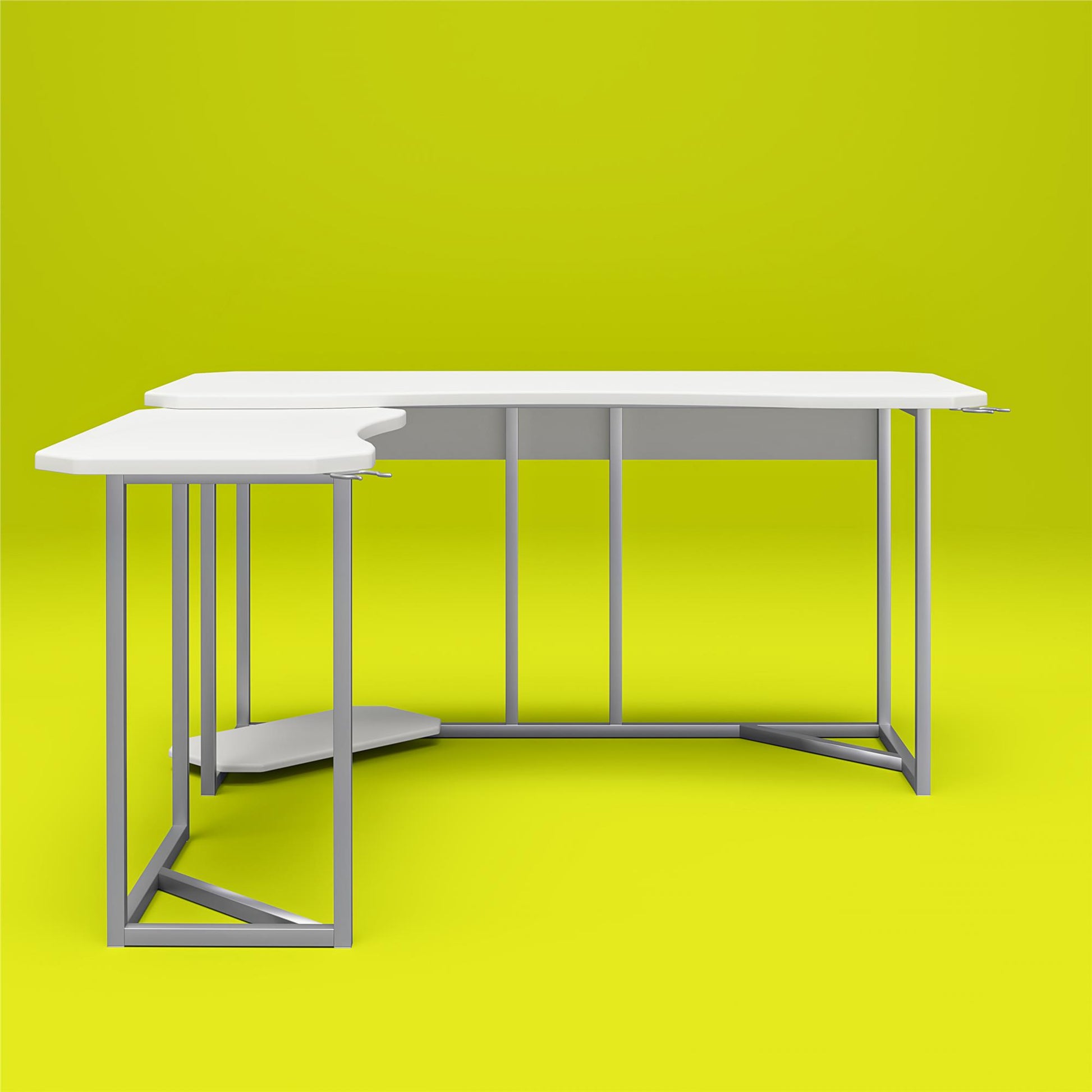 Quest Gaming Reversible L Desk with CPU Stand and Wire Management System - White
