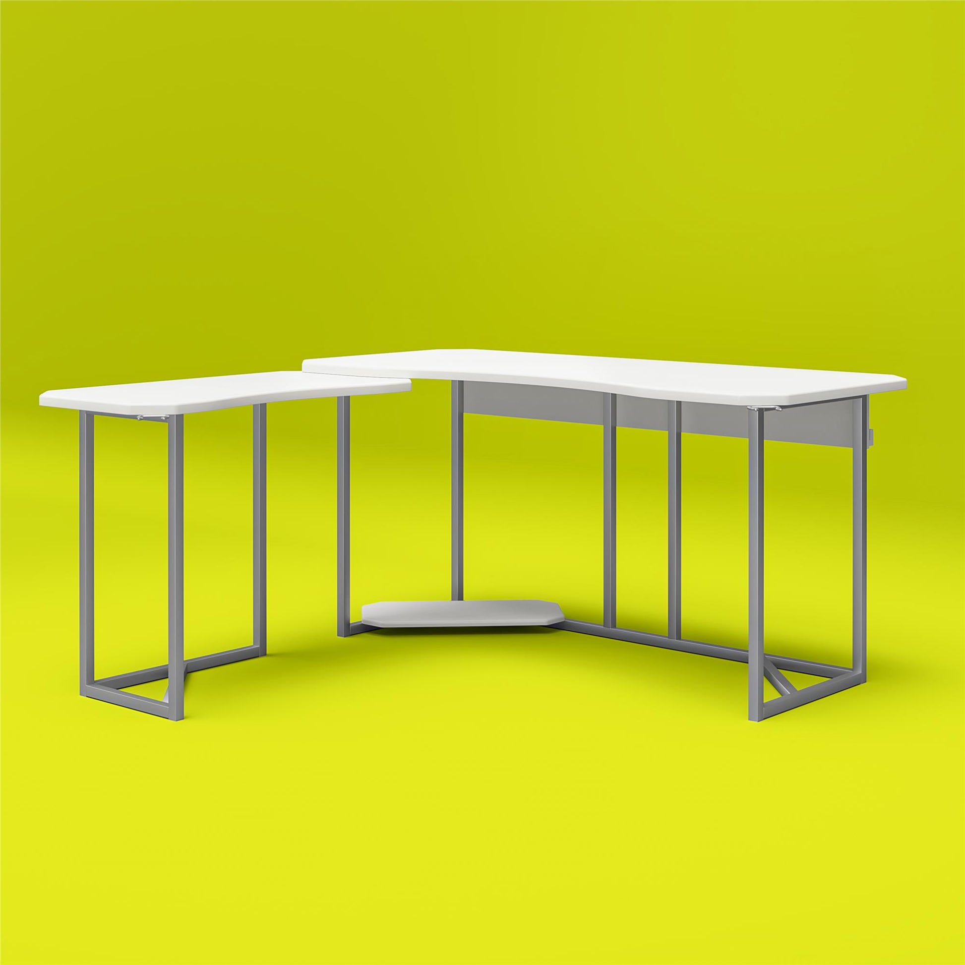 Quest Gaming Reversible L Desk with CPU Stand and Wire Management System - White