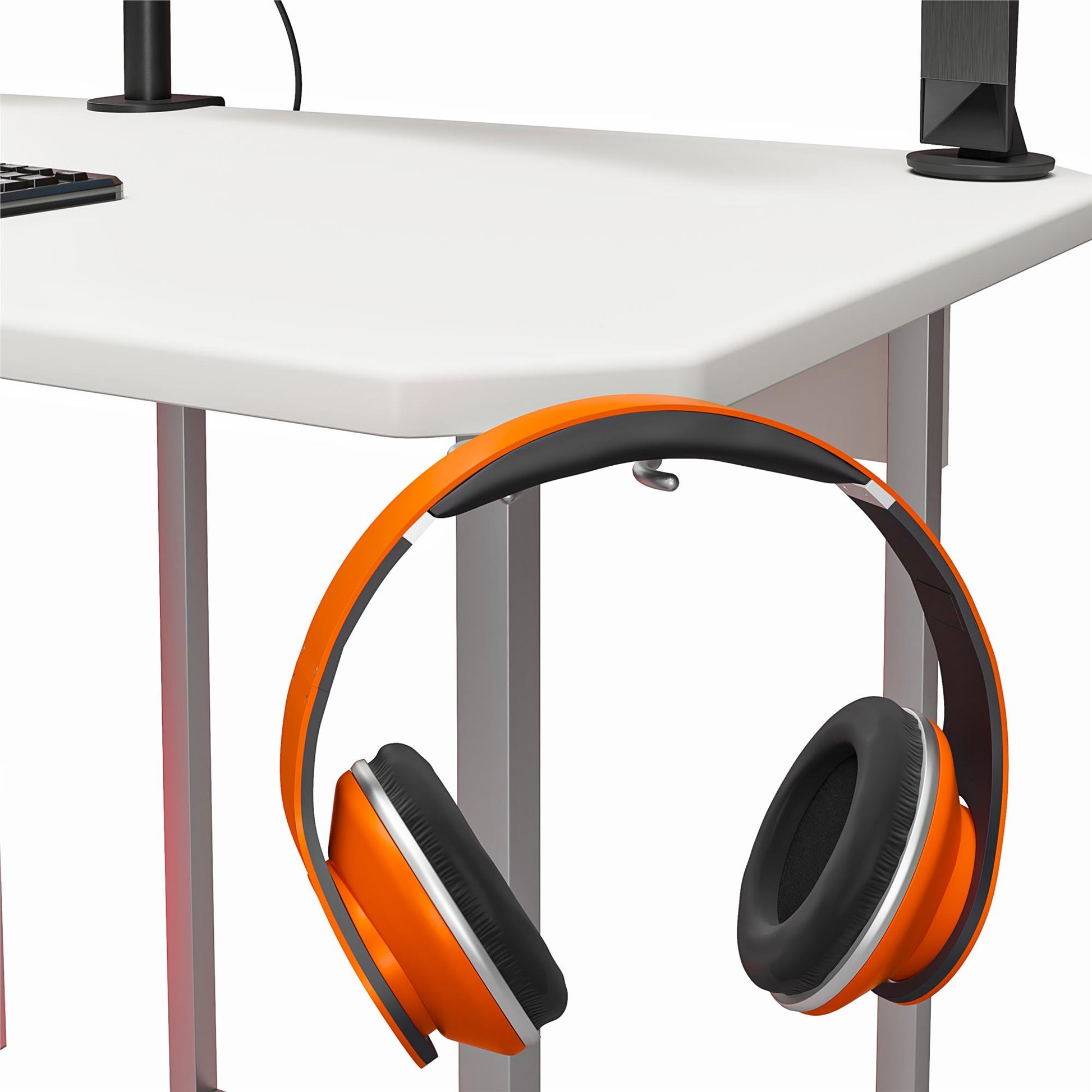 Quest Gaming Reversible L Desk with CPU Stand and Wire Management System - White