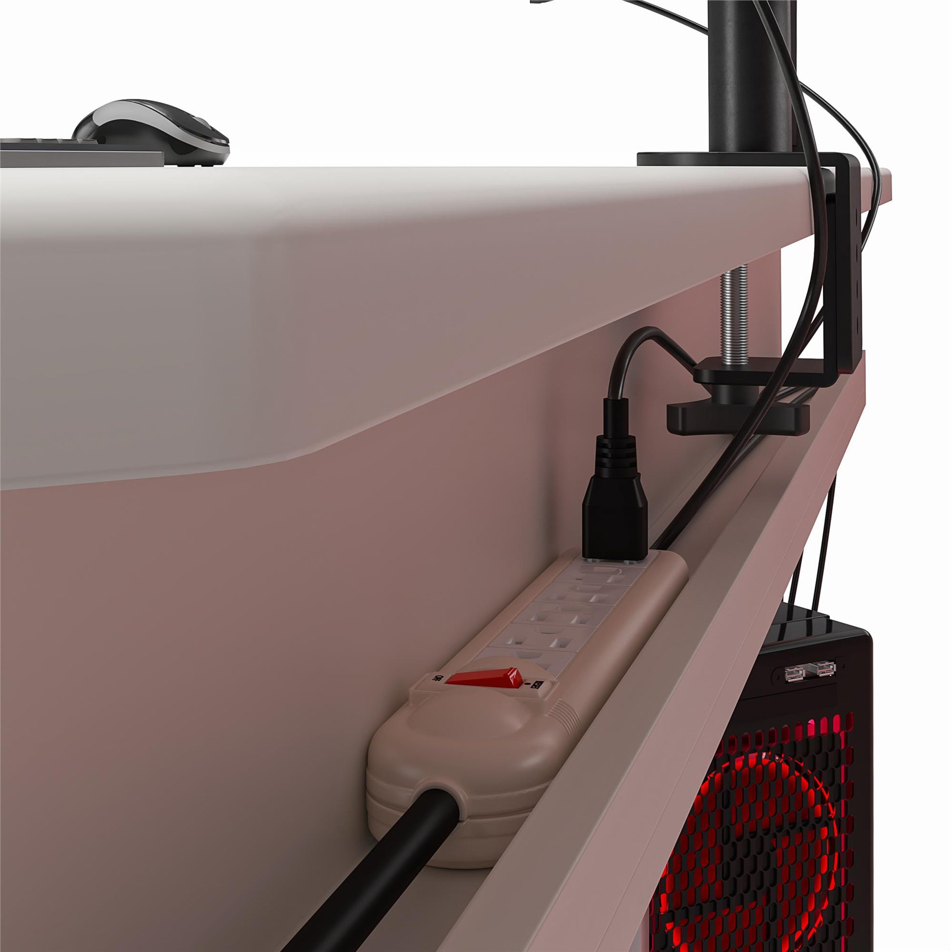 Quest Gaming Reversible L Desk with CPU Stand and Wire Management System - White