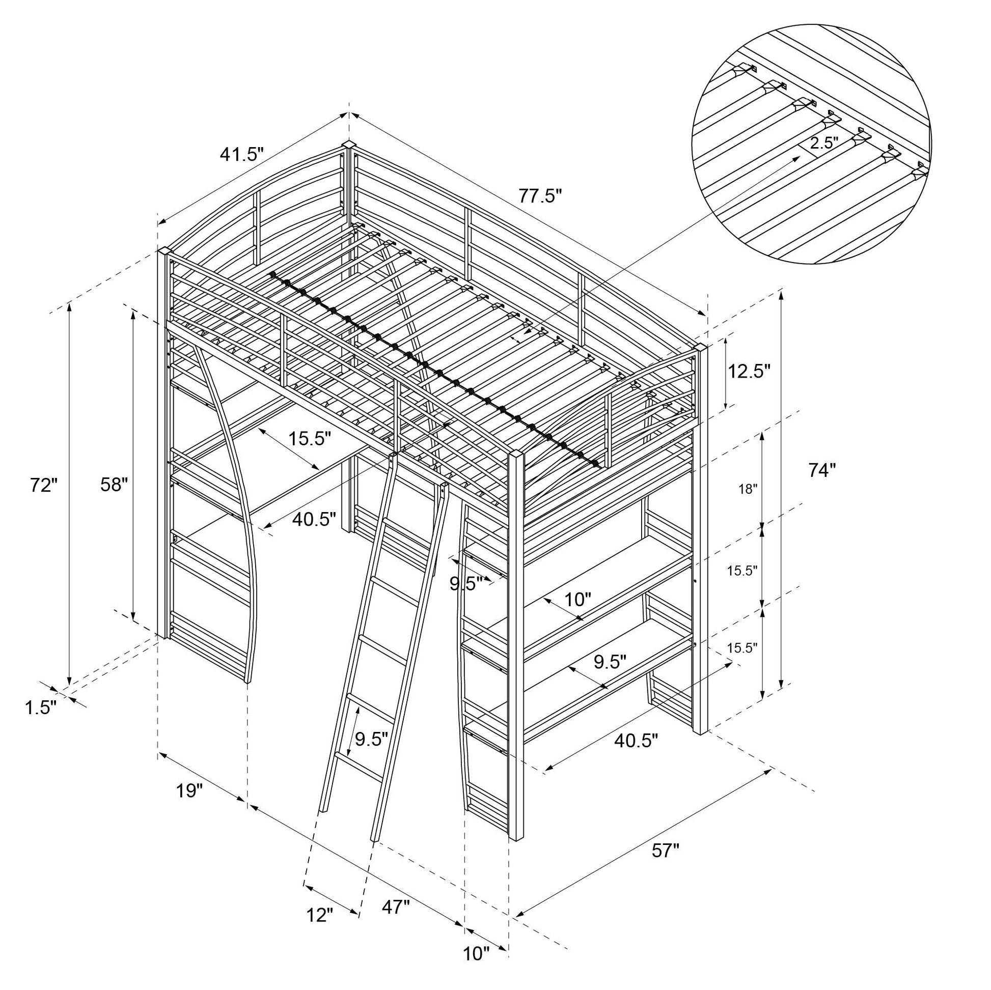 Sage Studio Twin Loft Bed with Integrated Desk and Shelves - White - Twin