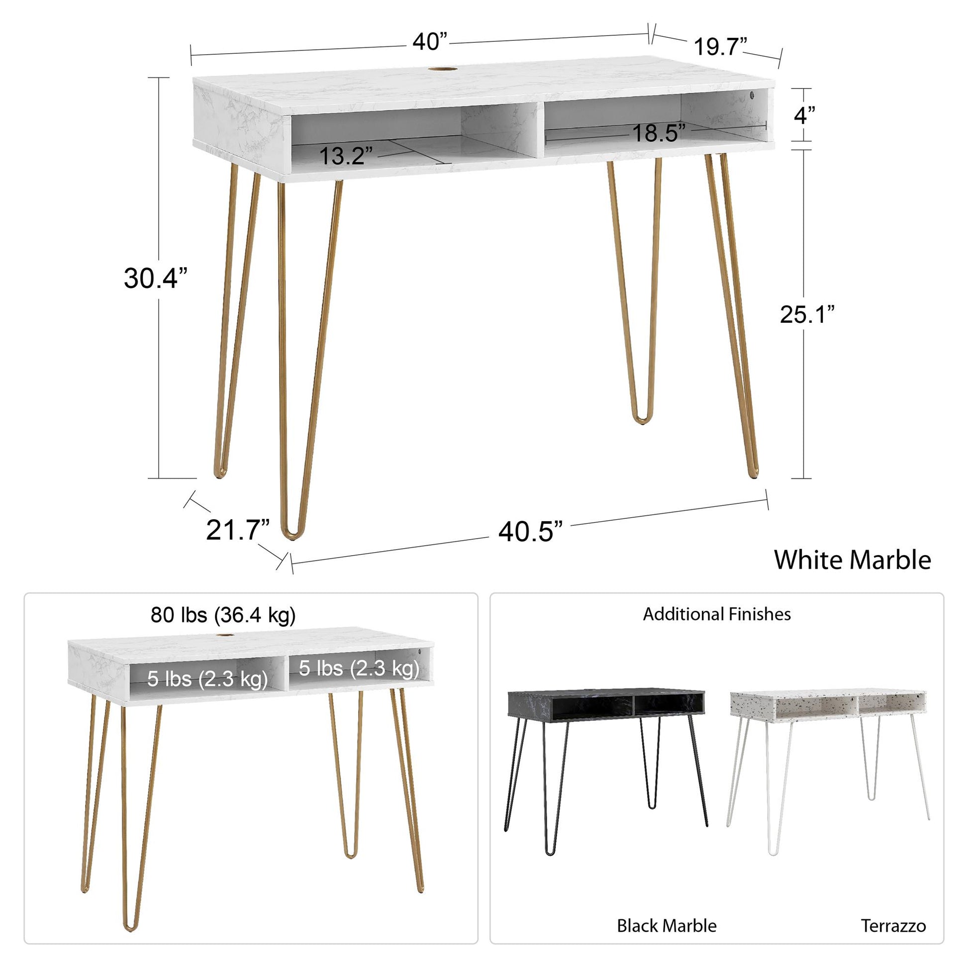 Athena Computer Desk with Storage - White marble