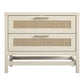 Lennon 2 Drawer Wide Nightstand with Faux Rattan - Ivory Oak