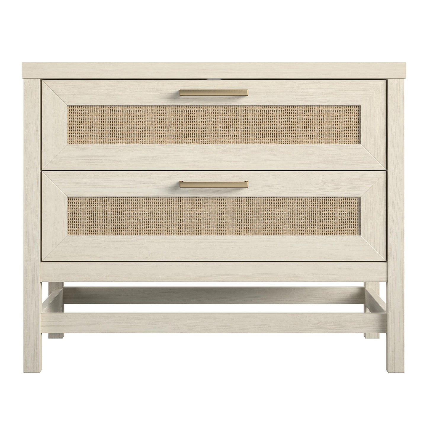 Lennon 2 Drawer Wide Nightstand with Faux Rattan - Ivory Oak