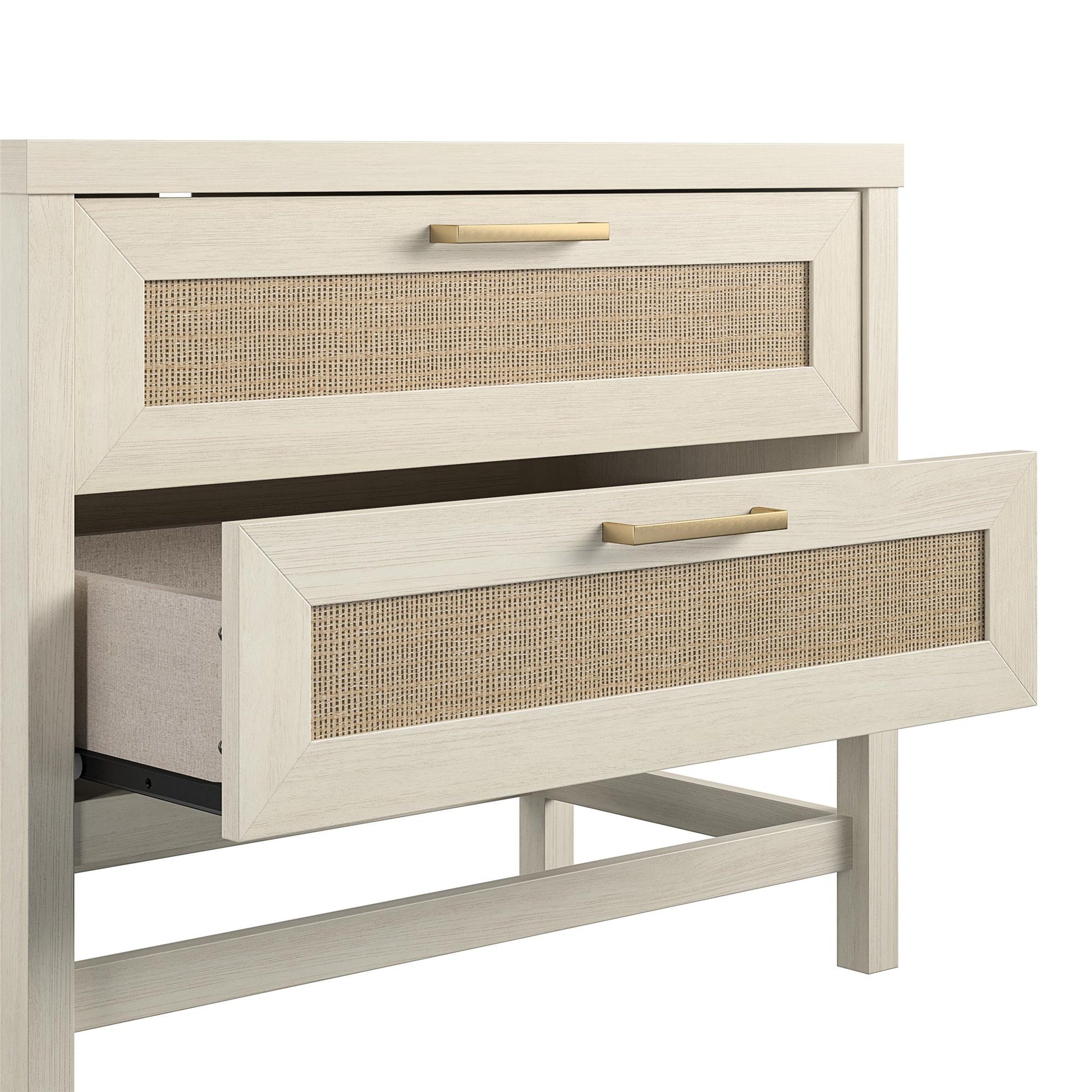 Lennon 2 Drawer Wide Nightstand with Faux Rattan - Ivory Oak