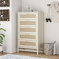 Lennon 5 Drawer Dresser with Faux Rattan and Gold Metal Handles - Ivory Oak
