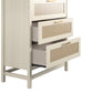 Lennon 5 Drawer Dresser with Faux Rattan and Gold Metal Handles - Ivory Oak