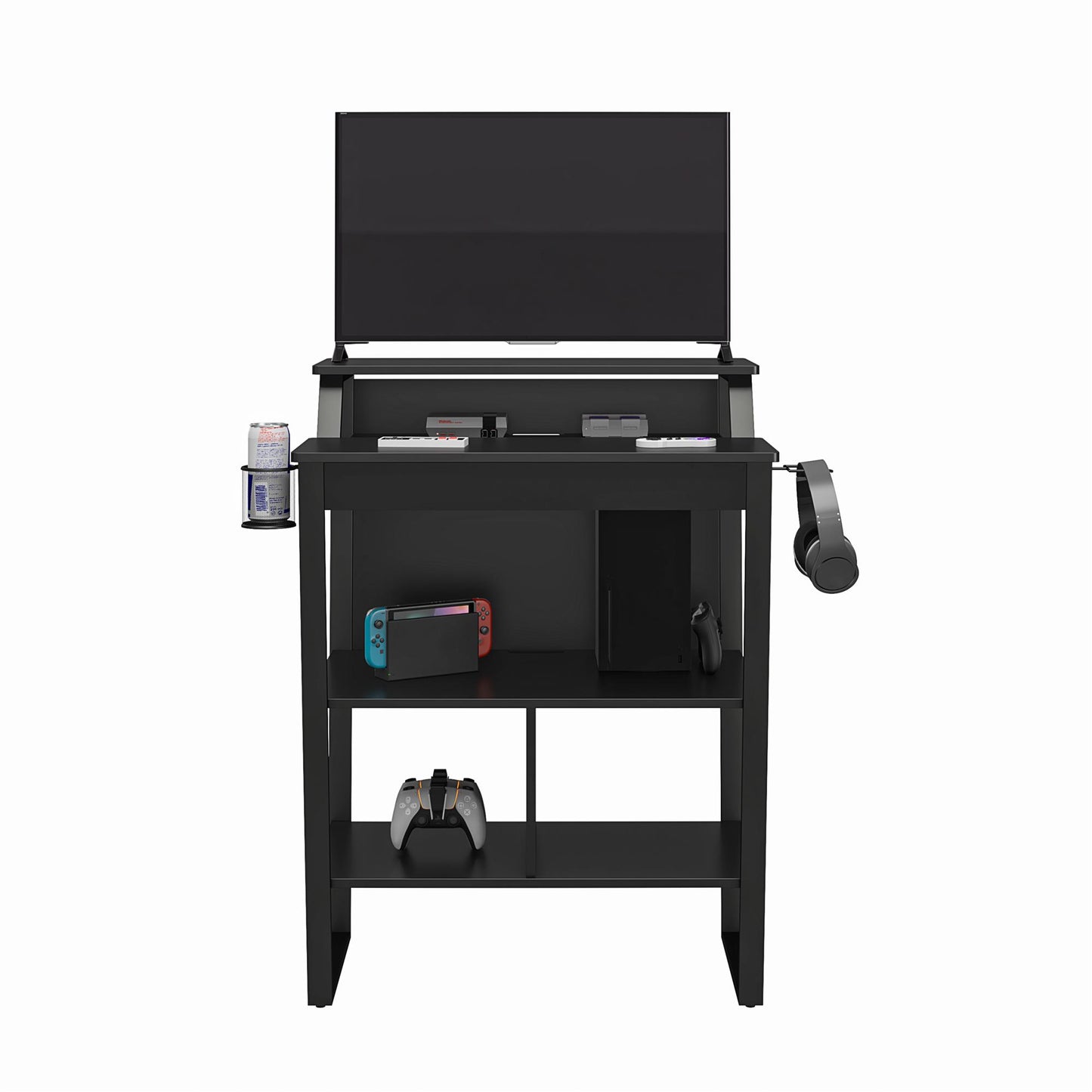 Genesis Standing Gaming Desk or Arcade Stand with LED Lights - Black
