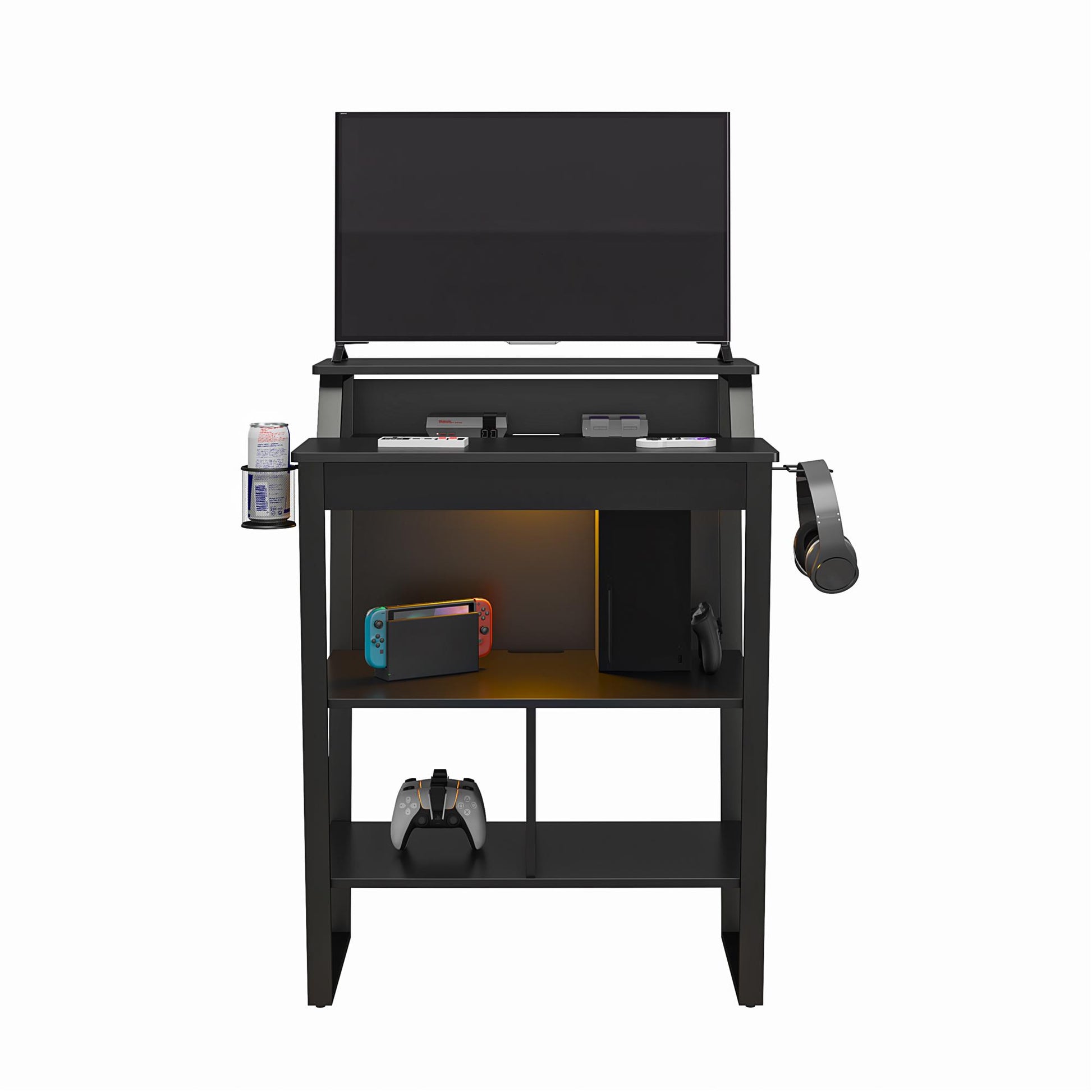 Genesis Standing Gaming Desk or Arcade Stand with LED Lights - Black