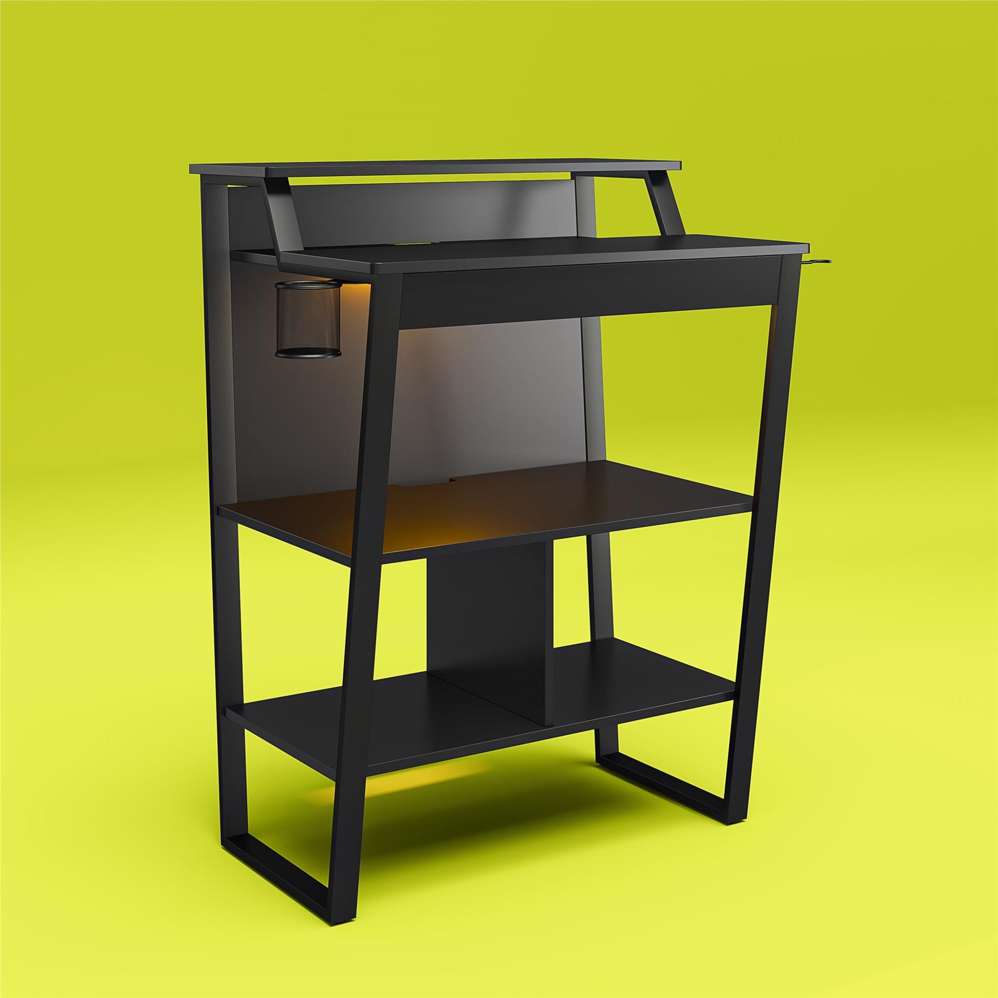 Genesis Standing Gaming Desk or Arcade Stand with LED Lights - Black