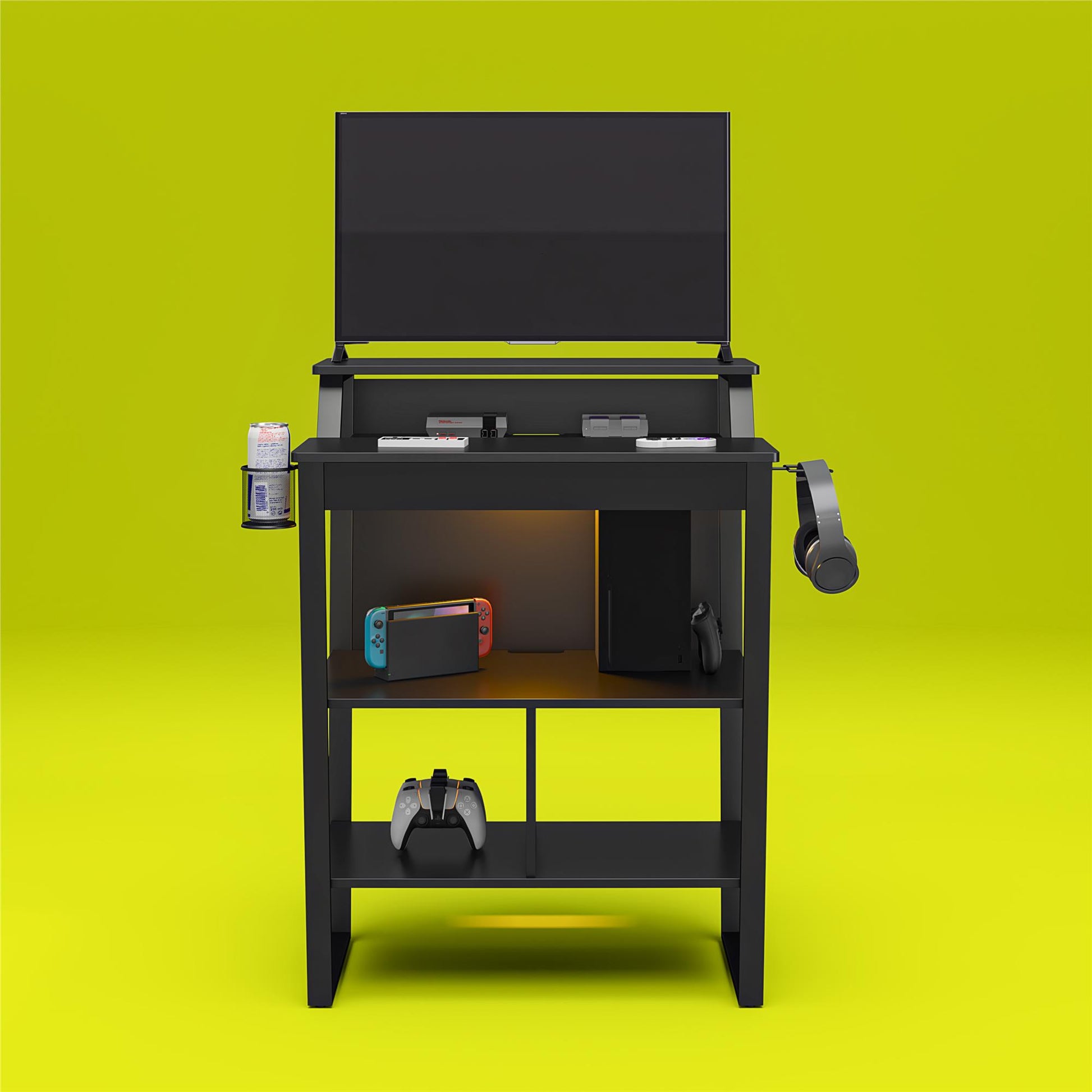 Genesis Standing Gaming Desk or Arcade Stand with LED Lights - Black