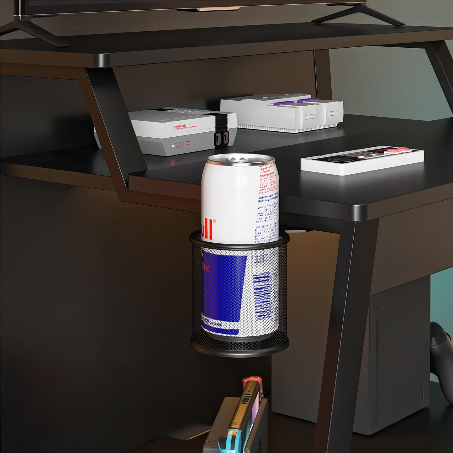 Genesis Standing Gaming Desk or Arcade Stand with LED Lights - Black